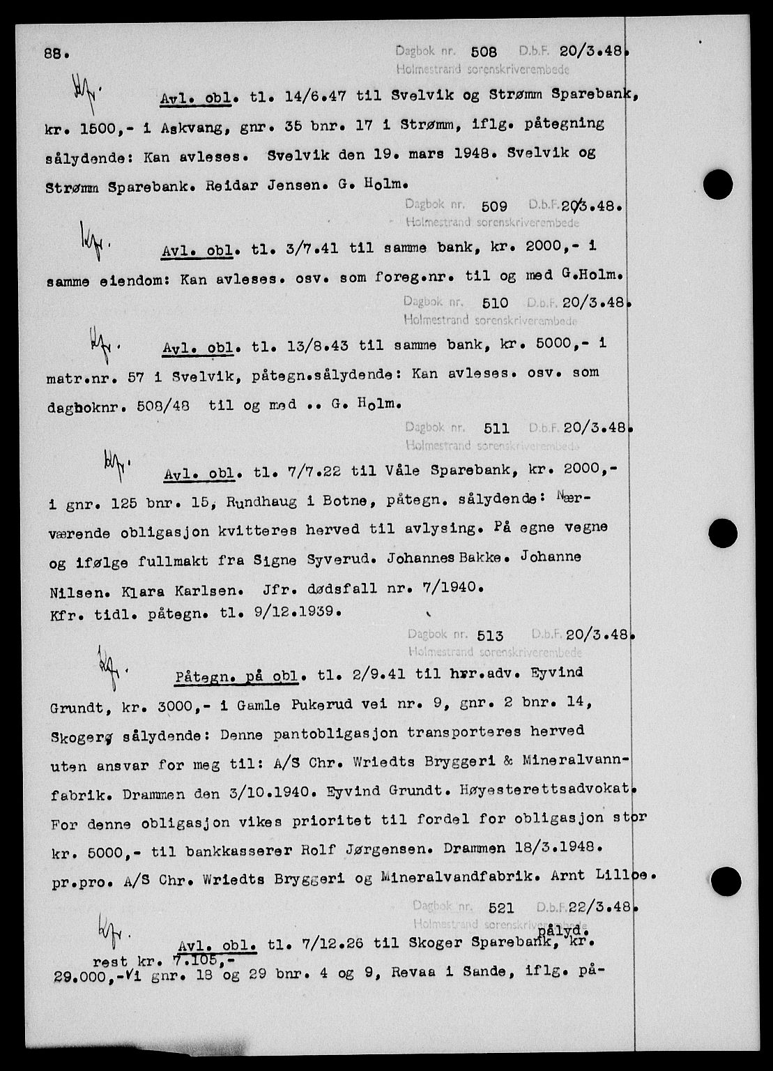 Holmestrand sorenskriveri, SAKO/A-67/G/Ga/Gab/L0058: Pantebok nr. B-58, 1947-1948, s. 88, Dagboknr: 508/1948