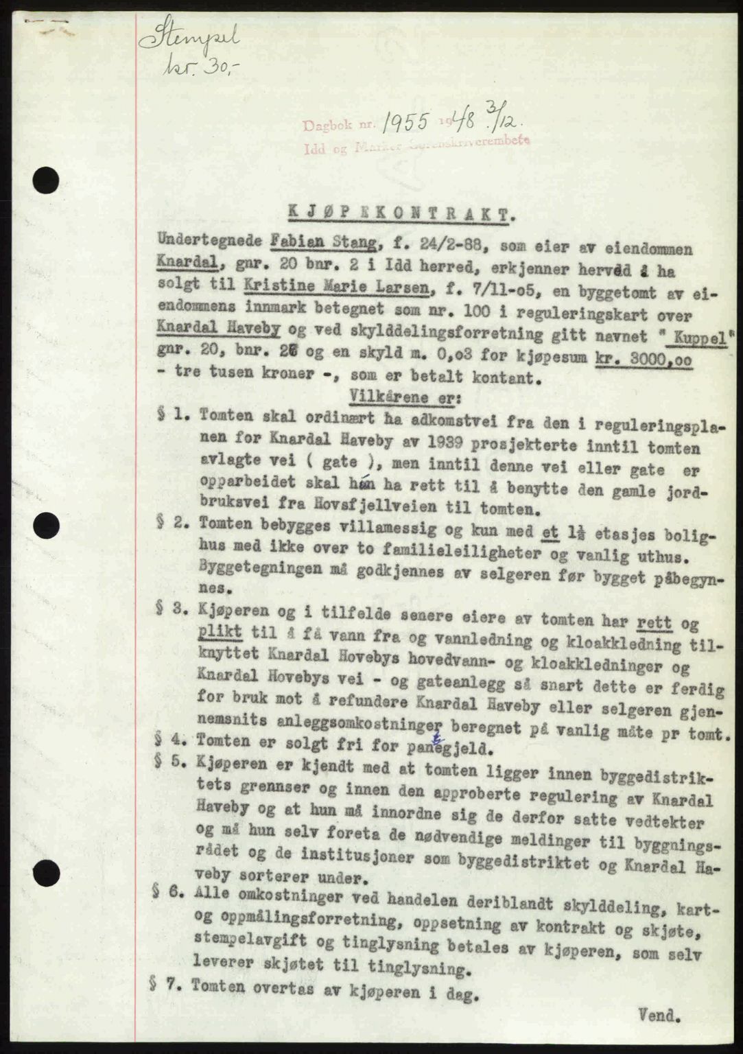 Idd og Marker sorenskriveri, SAO/A-10283/G/Gb/Gbb/L0011: Pantebok nr. A11, 1948-1949, Dagboknr: 1955/1948