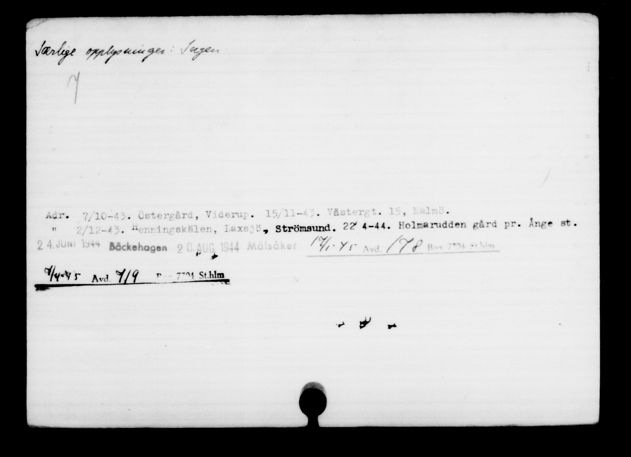 Utenriksstasjonene, Legasjonen i Stockholm, Flyktningkontoret, AV/RA-S-6753/V/Va/L0001: Kjesäterkartoteket, flyktninger med registreringsnr. 1-1000, 1940-1945, s. 1101