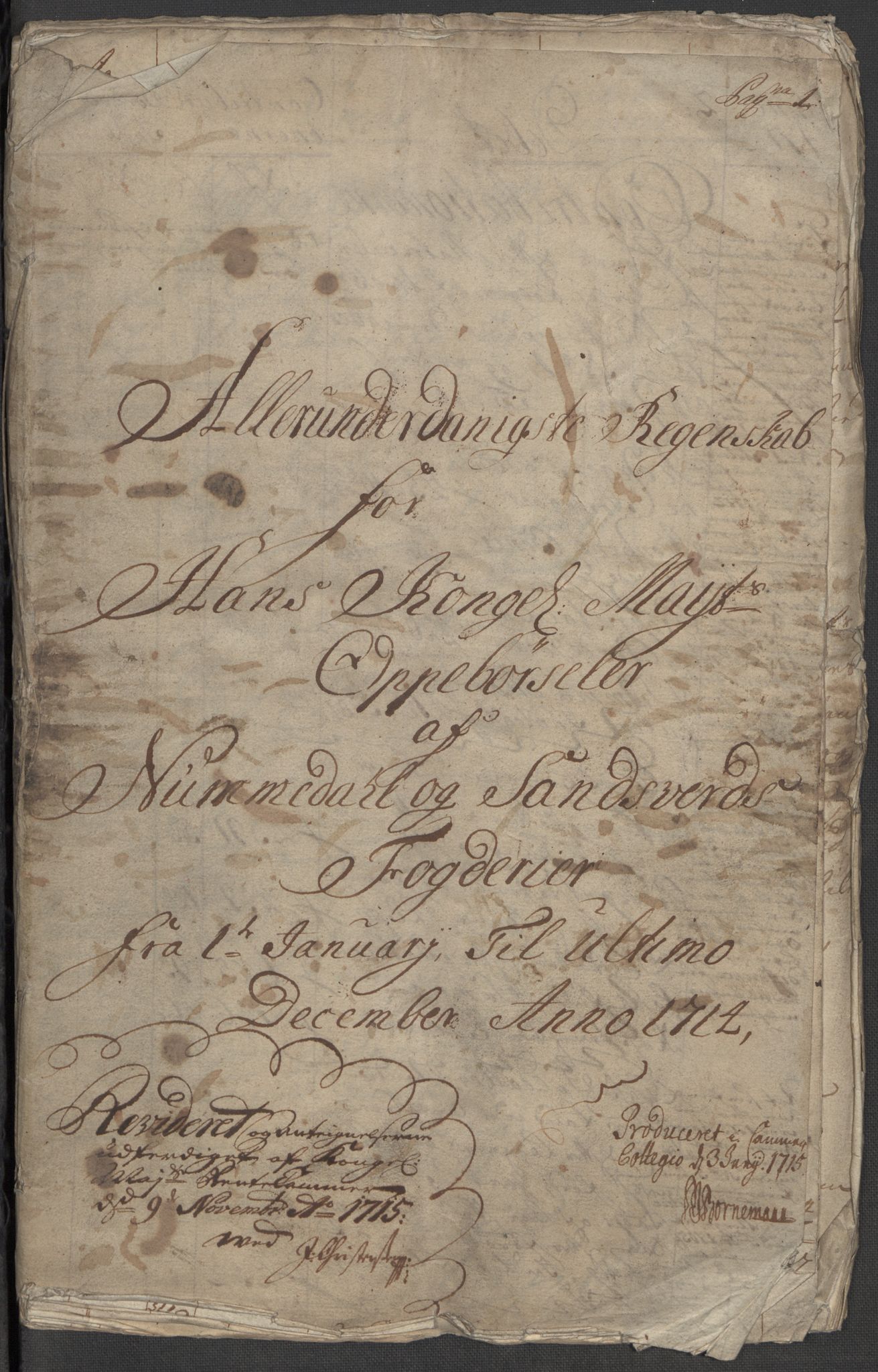 Rentekammeret inntil 1814, Reviderte regnskaper, Fogderegnskap, AV/RA-EA-4092/R24/L1589: Fogderegnskap Numedal og Sandsvær, 1714, s. 3