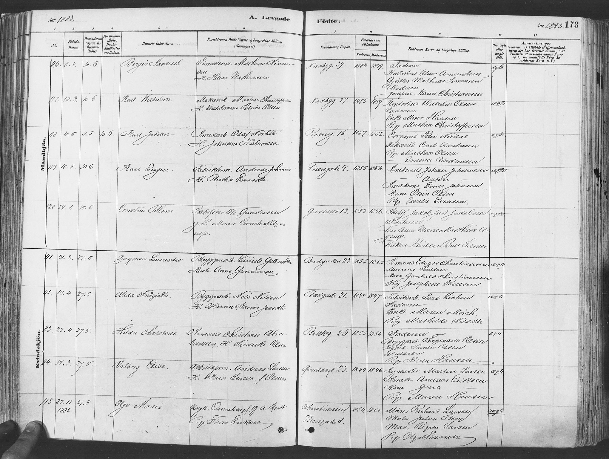 Grønland prestekontor Kirkebøker, SAO/A-10848/F/Fa/L0007: Ministerialbok nr. 7, 1878-1888, s. 173