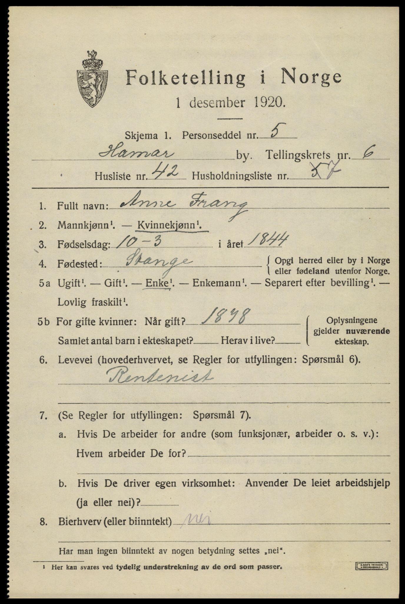 SAH, Folketelling 1920 for 0401 Hamar kjøpstad, 1920, s. 12059