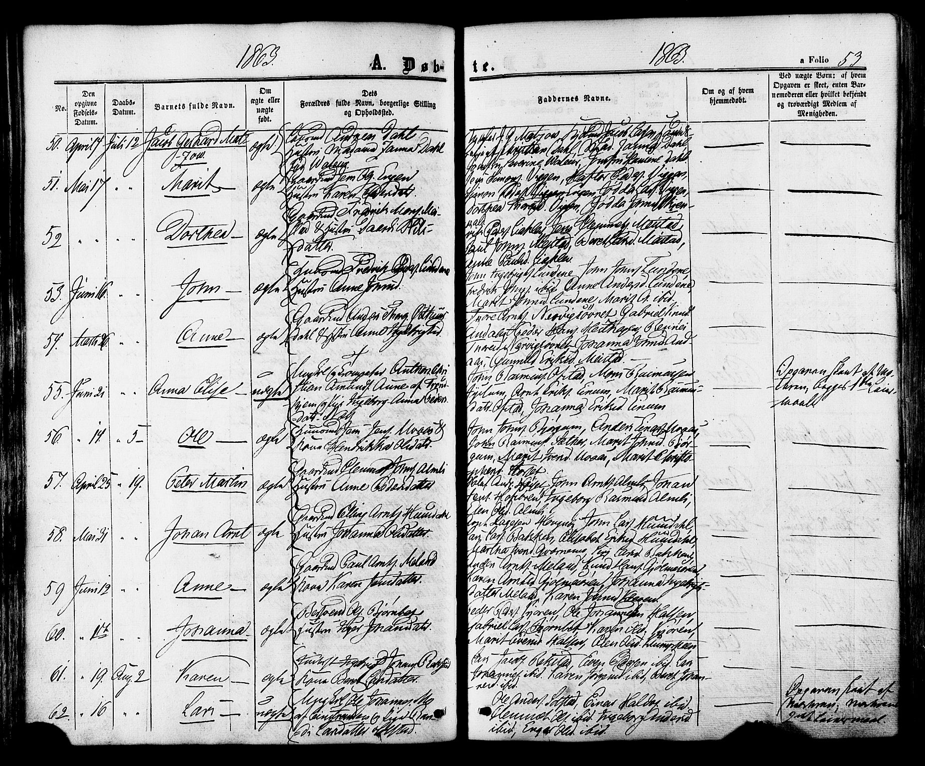 Ministerialprotokoller, klokkerbøker og fødselsregistre - Sør-Trøndelag, SAT/A-1456/665/L0772: Ministerialbok nr. 665A07, 1856-1878, s. 53