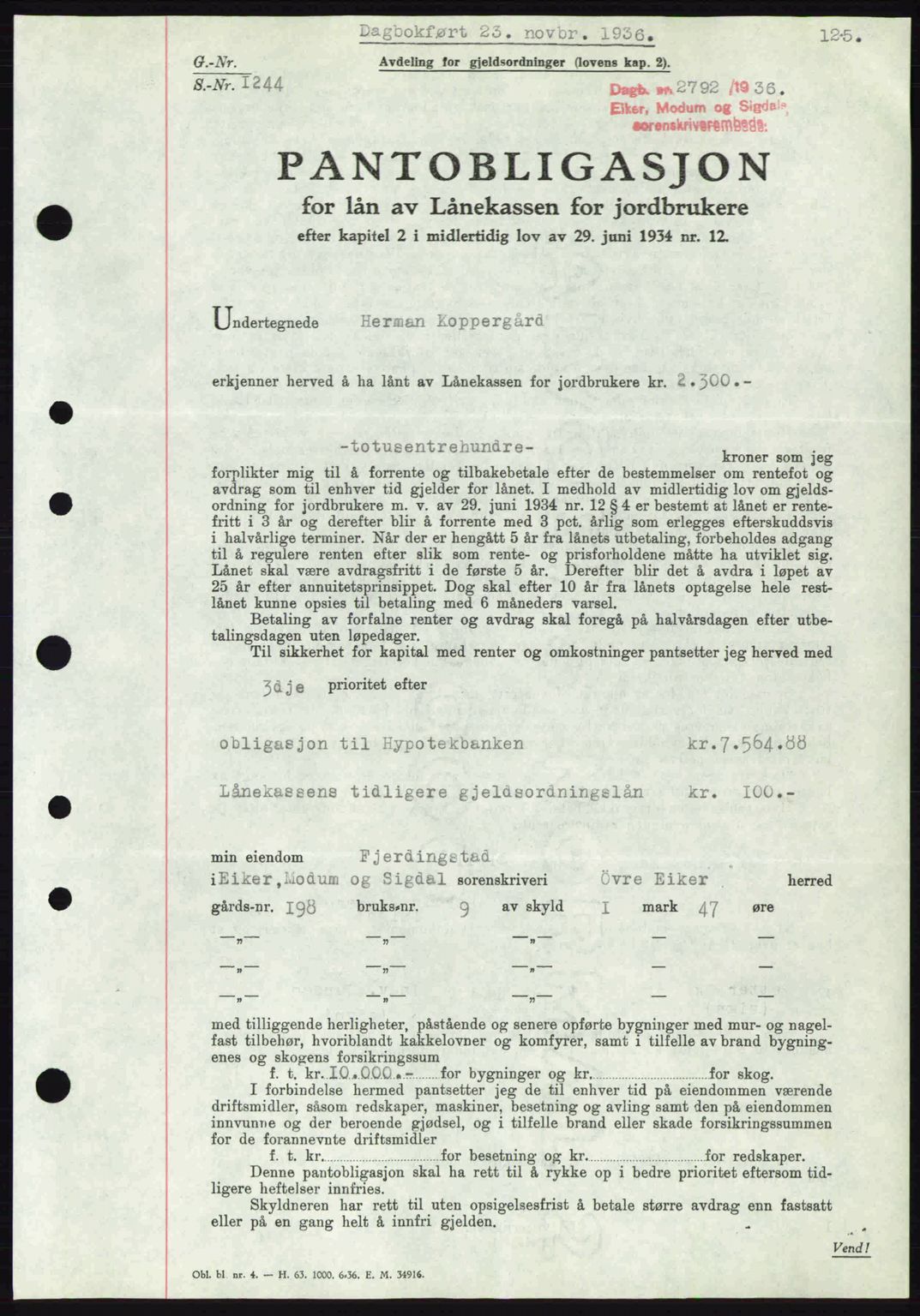 Eiker, Modum og Sigdal sorenskriveri, SAKO/A-123/G/Ga/Gab/L0034: Pantebok nr. A4, 1936-1937, Dagboknr: 2792/1936