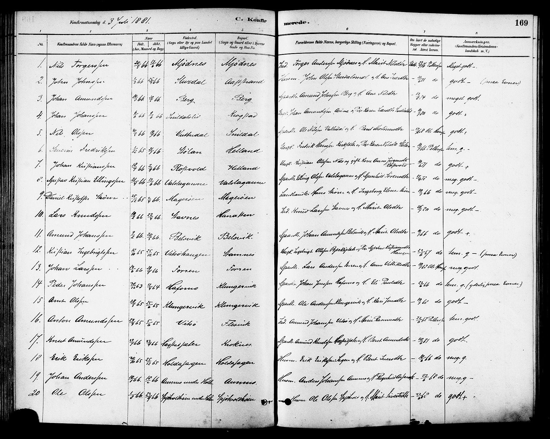 Ministerialprotokoller, klokkerbøker og fødselsregistre - Sør-Trøndelag, AV/SAT-A-1456/630/L0496: Ministerialbok nr. 630A09, 1879-1895, s. 169