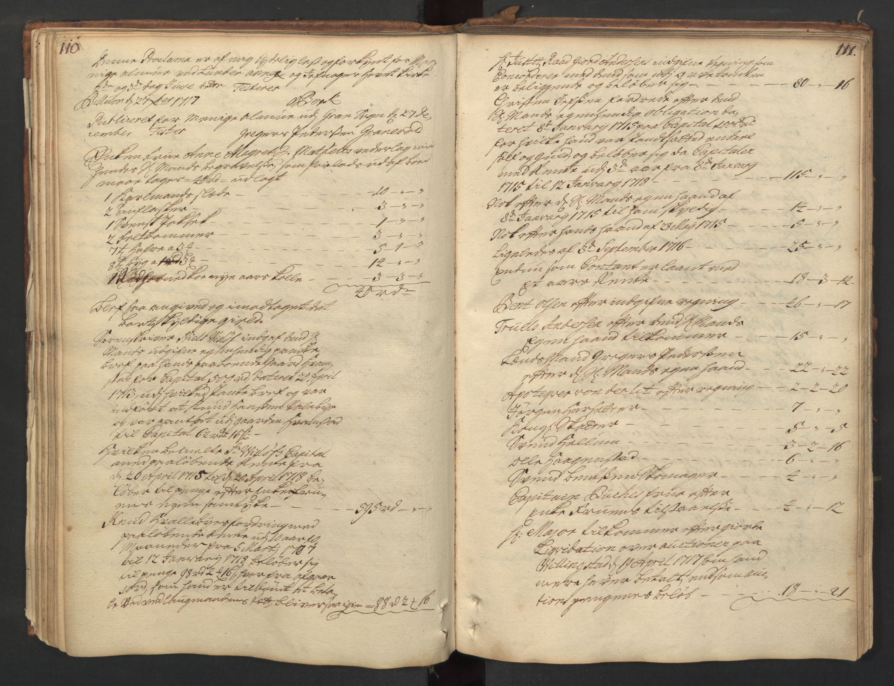 Forsvaret, Generalauditøren, AV/RA-RAFA-1772/F/Fj/Fjc/L0005: Skifteprotokol for 1ste søndenfjeldske dragonregiment, 1703-1736, s. 110-111