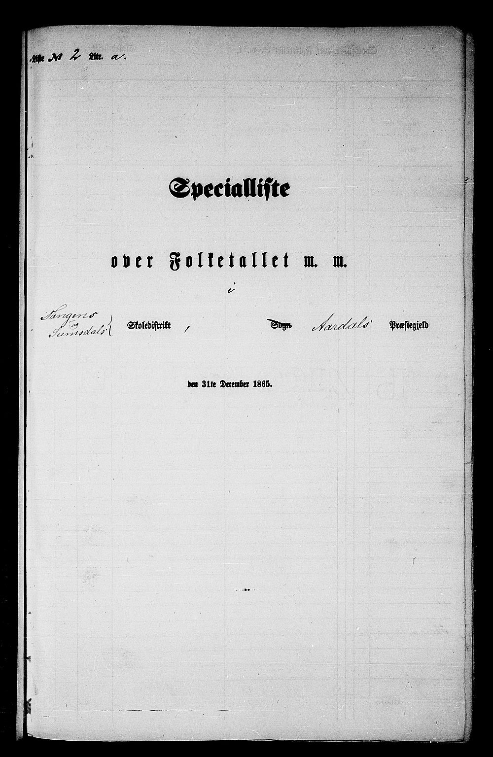 RA, Folketelling 1865 for 1424P Årdal prestegjeld, 1865, s. 25