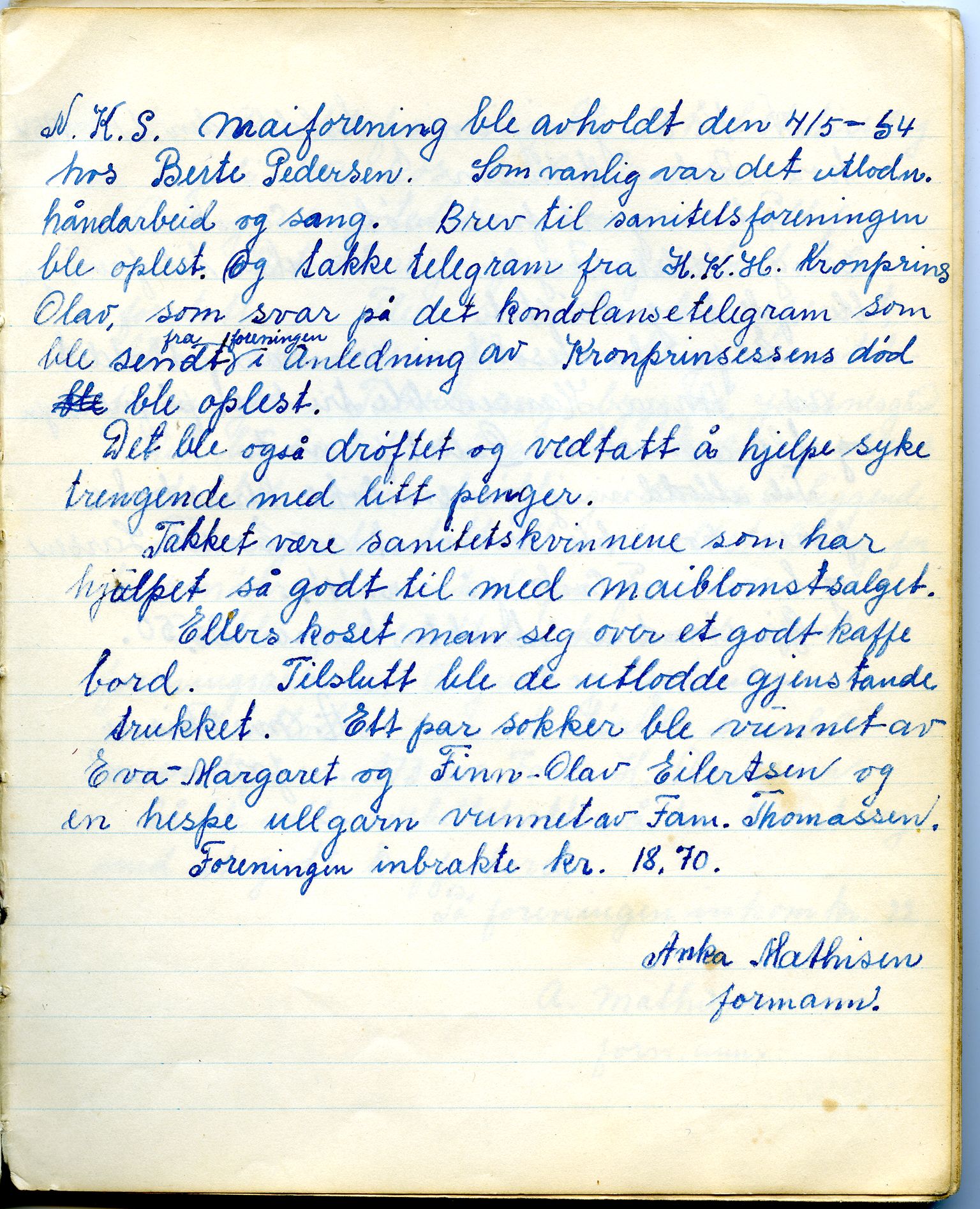 Hakkstabben-Altneset sanitetsforening, FMFB/A-1008/A/L0001: Møteprotokoll, 1947-1960