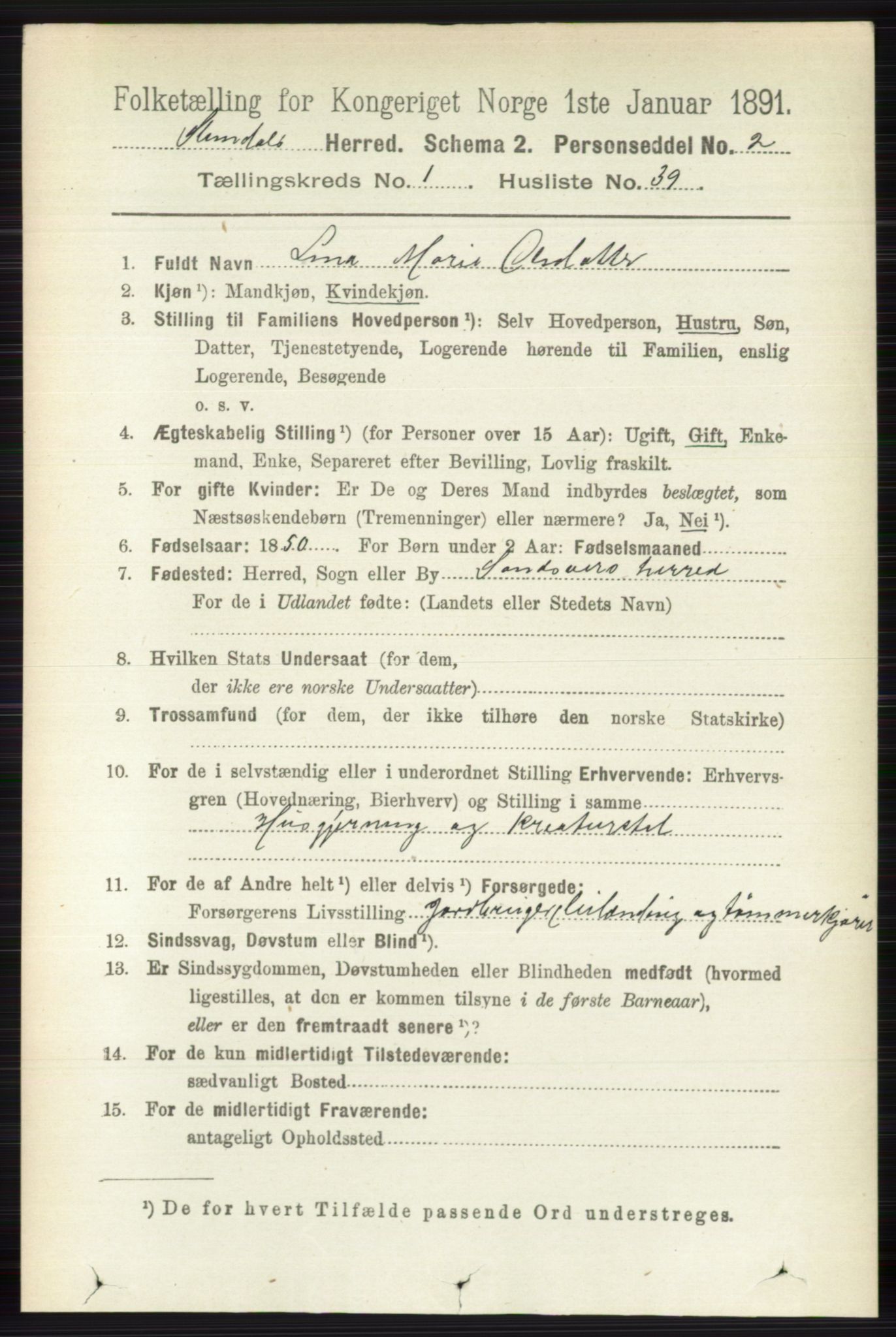 RA, Folketelling 1891 for 0811 Slemdal herred, 1891, s. 287