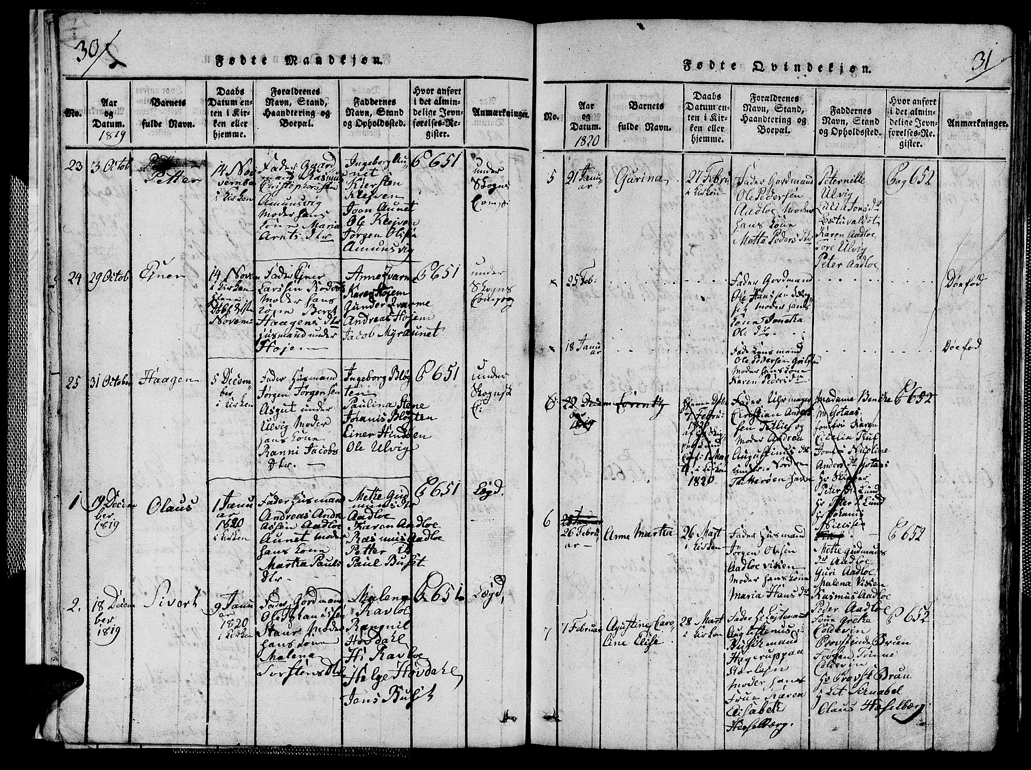 Ministerialprotokoller, klokkerbøker og fødselsregistre - Nord-Trøndelag, SAT/A-1458/713/L0124: Klokkerbok nr. 713C01, 1817-1827, s. 30-31
