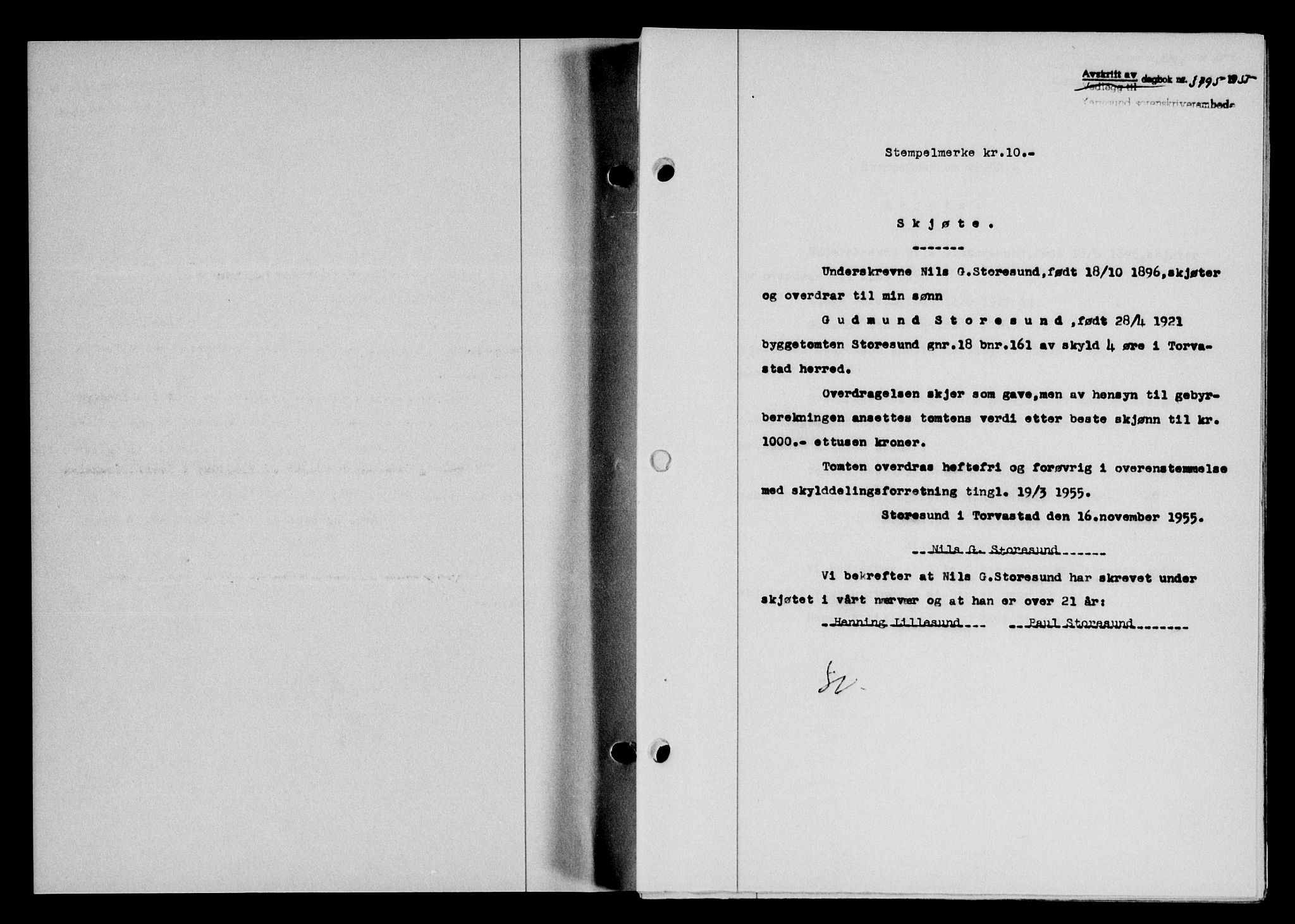 Karmsund sorenskriveri, SAST/A-100311/01/II/IIB/L0117: Pantebok nr. 97Ab, 1955-1955, Dagboknr: 3795/1955
