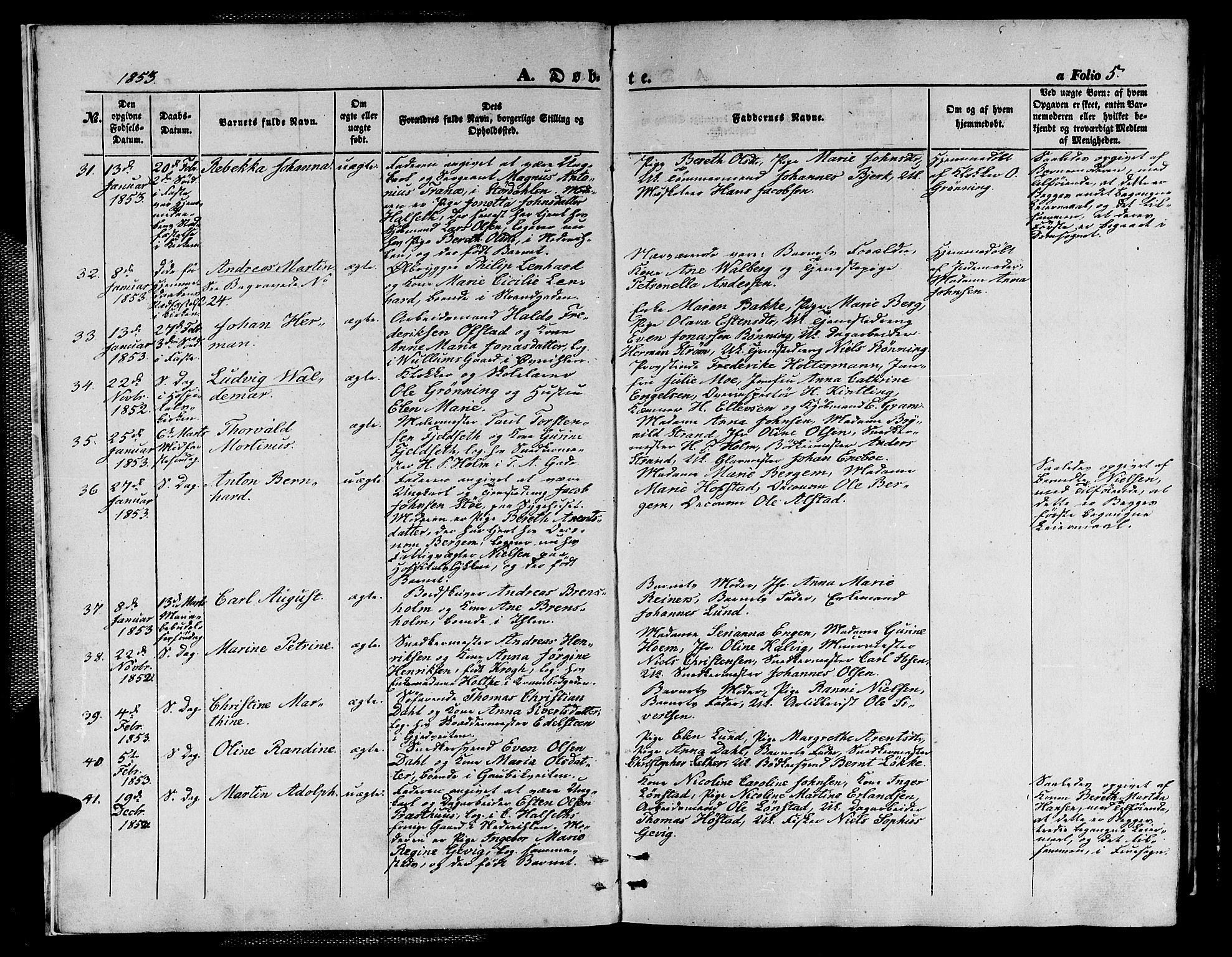 Ministerialprotokoller, klokkerbøker og fødselsregistre - Sør-Trøndelag, AV/SAT-A-1456/602/L0138: Klokkerbok nr. 602C06, 1853-1858, s. 5