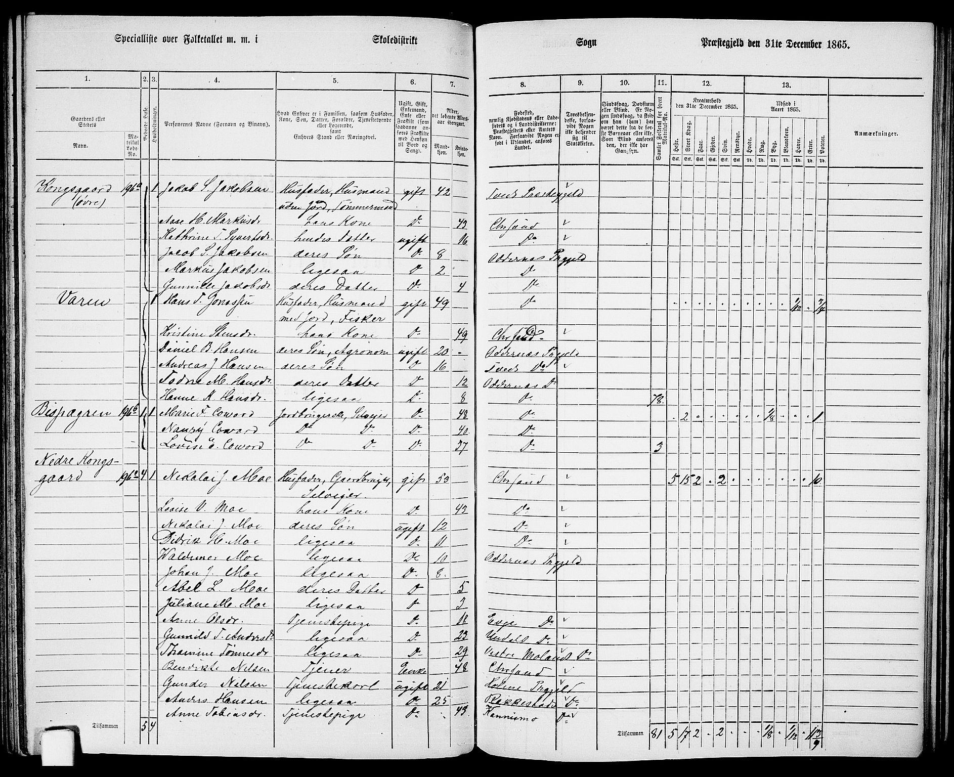 RA, Folketelling 1865 for 1012P Oddernes prestegjeld, 1865, s. 109