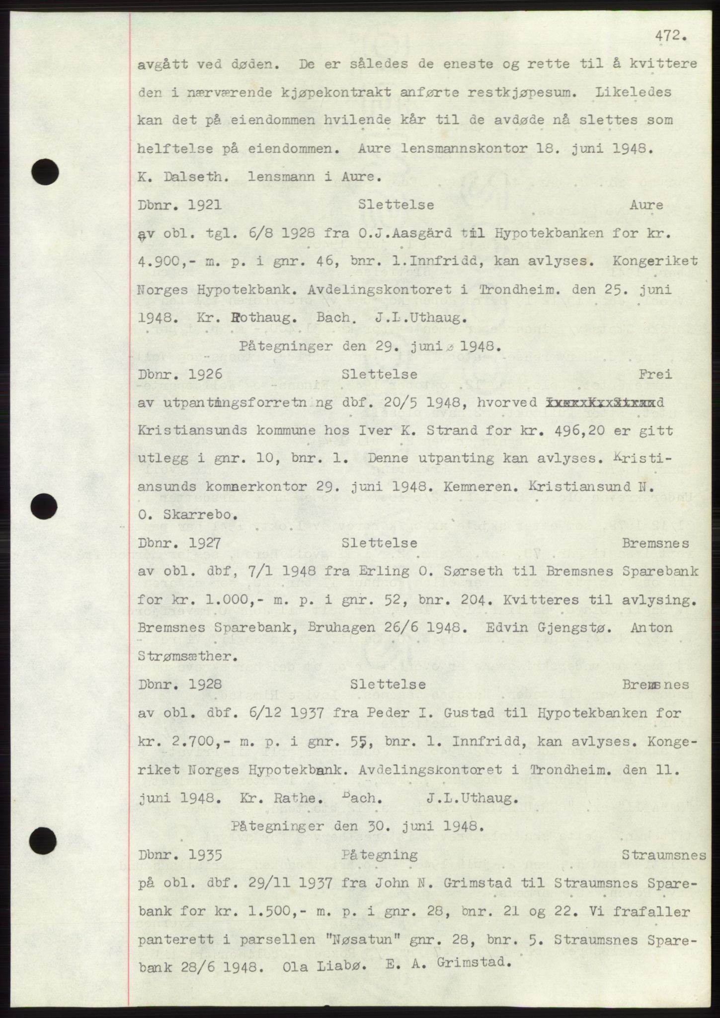 Nordmøre sorenskriveri, SAT/A-4132/1/2/2Ca: Pantebok nr. C82b, 1946-1951, Dagboknr: 1921/1948