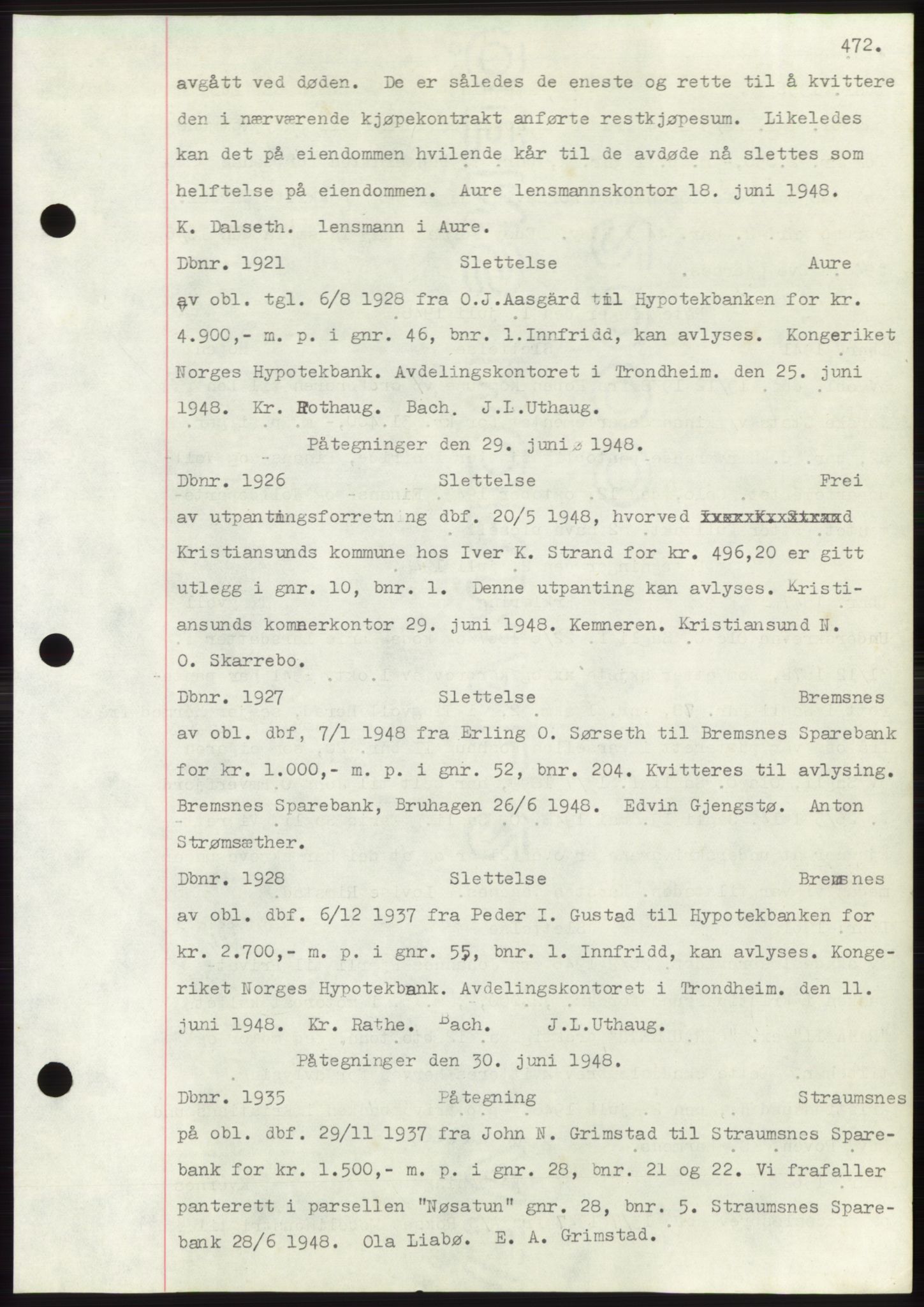 Nordmøre sorenskriveri, AV/SAT-A-4132/1/2/2Ca: Pantebok nr. C82b, 1946-1951, Dagboknr: 1921/1948