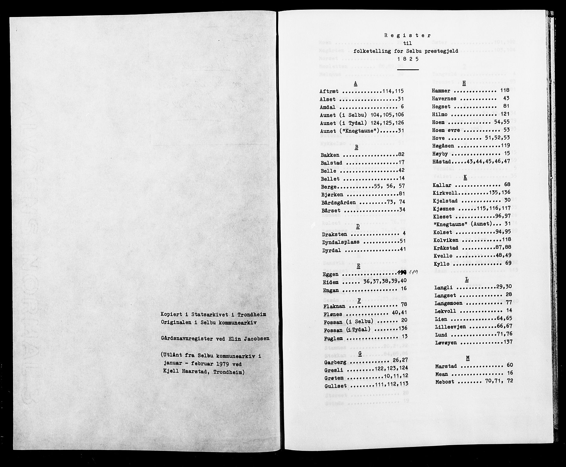 SAT, Folketelling 1825 for Selbu prestegjeld, 1825