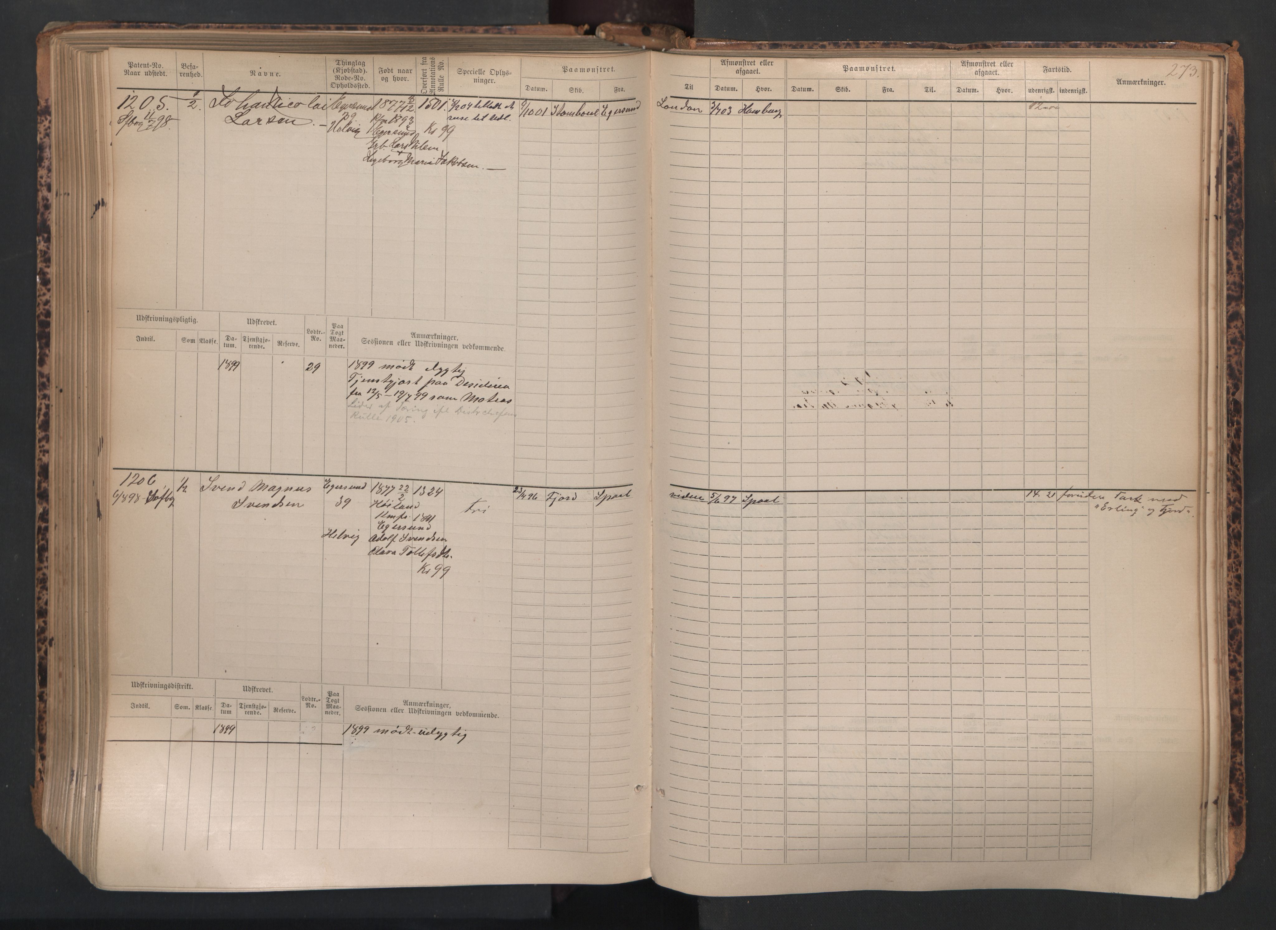 Egersund mønstringskrets, SAK/2031-0019/F/Fb/L0002: Hovedrulle nr 667-1330, O-4, 1880-1940, s. 274