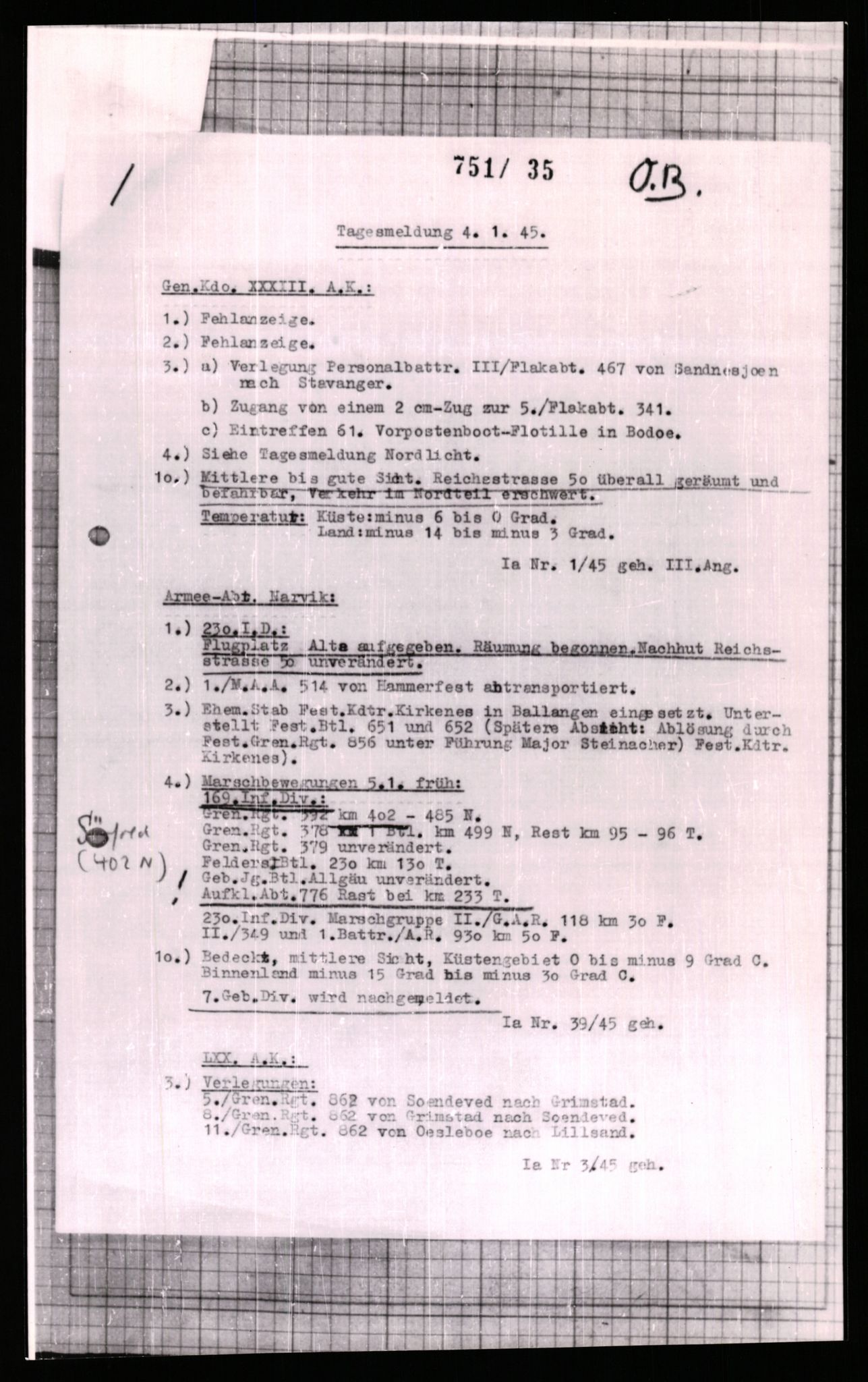 Forsvarets Overkommando. 2 kontor. Arkiv 11.4. Spredte tyske arkivsaker, AV/RA-RAFA-7031/D/Dar/Dara/L0006: Krigsdagbøker for 20. Gebirgs-Armee-Oberkommando (AOK 20), 1945, s. 88