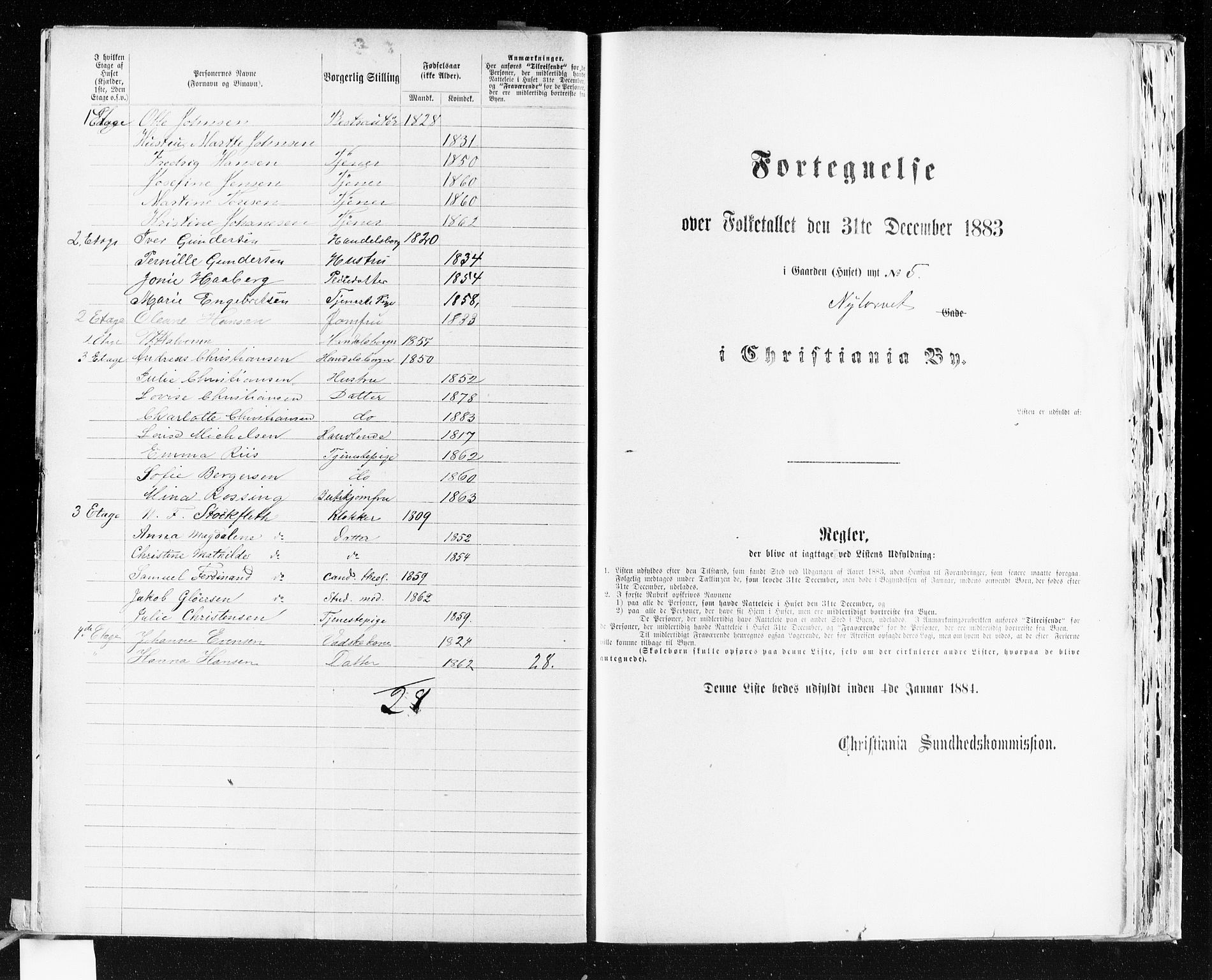 OBA, Kommunal folketelling 31.12.1883 for Kristiania kjøpstad, 1883, s. 3135