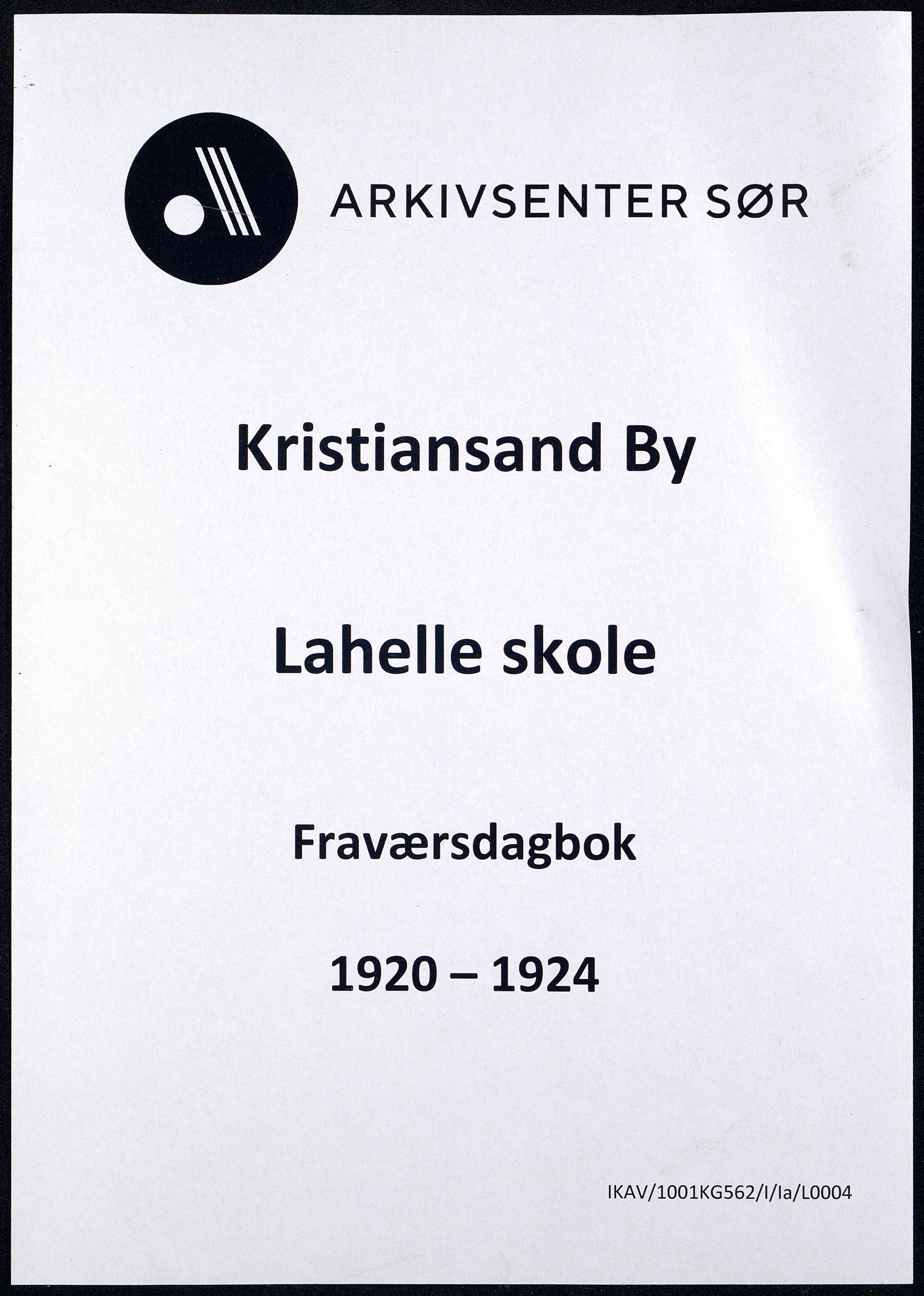 Kristiansand By - Lahelle Skole, ARKSOR/1001KG562/I/Ia/L0004: Fraværsdagbok, 1920-1924