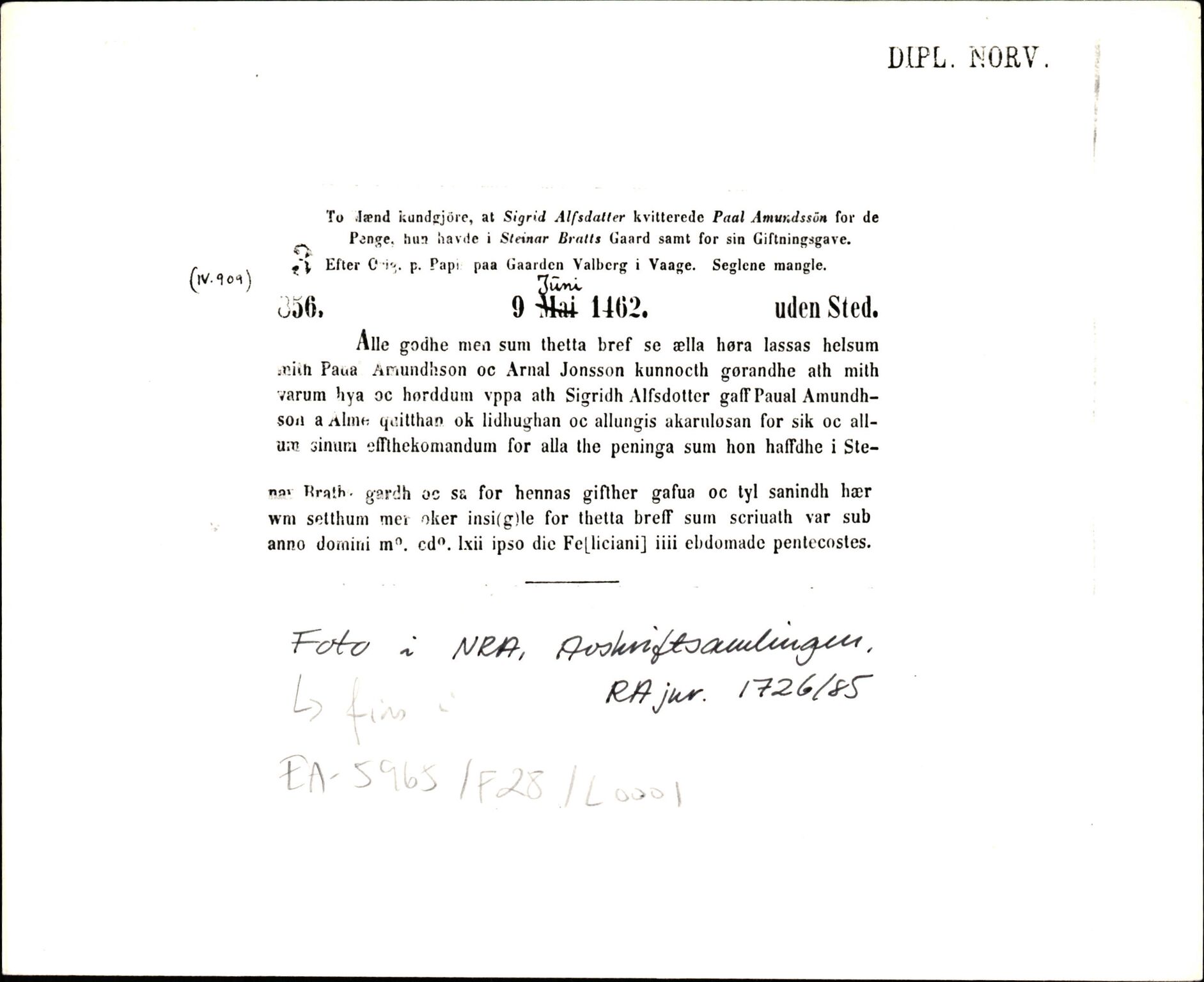 Riksarkivets diplomsamling, AV/RA-EA-5965/F35/F35d/L0001: Innlånte diplomer, seddelregister, 1316-1591, s. 169