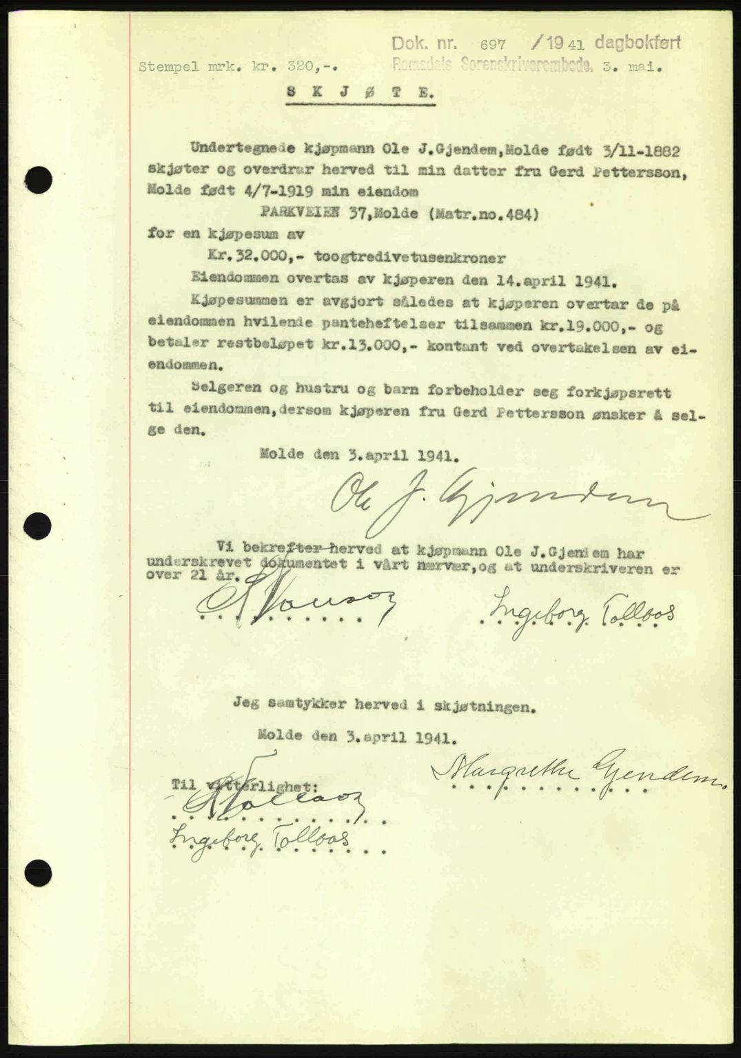 Romsdal sorenskriveri, SAT/A-4149/1/2/2C: Pantebok nr. A9, 1940-1941, Dagboknr: 697/1941