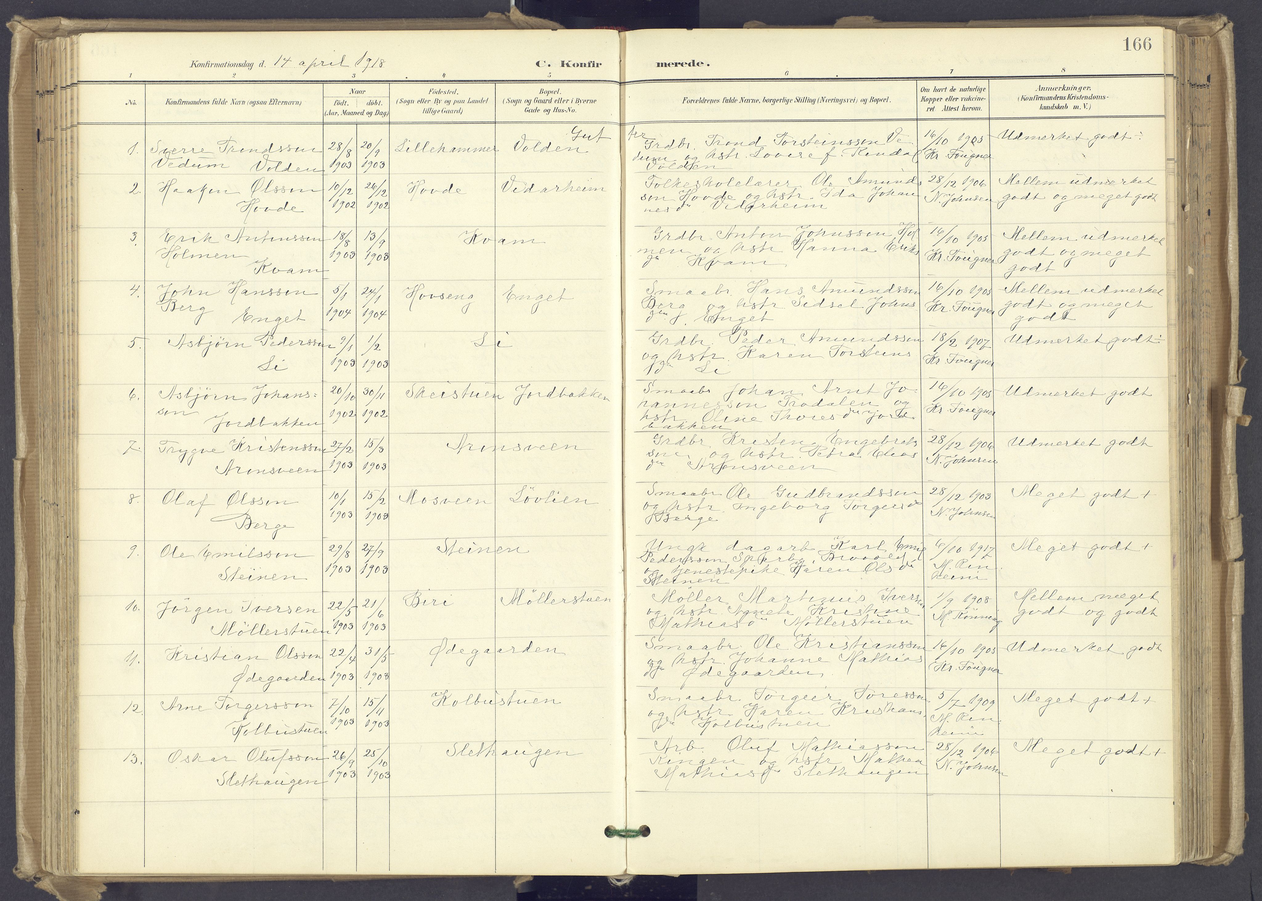 Øyer prestekontor, AV/SAH-PREST-084/H/Ha/Haa/L0012: Ministerialbok nr. 12, 1897-1920, s. 166