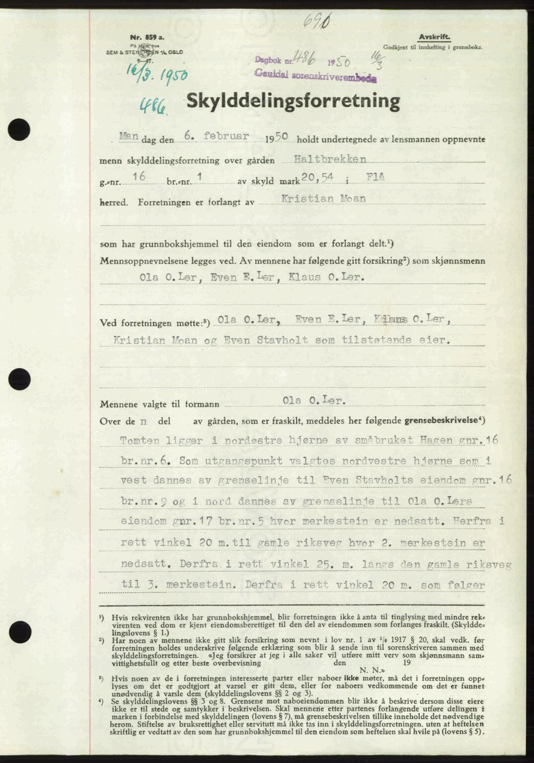 Gauldal sorenskriveri, SAT/A-0014/1/2/2C: Pantebok nr. A9, 1949-1950, Dagboknr: 486/1950