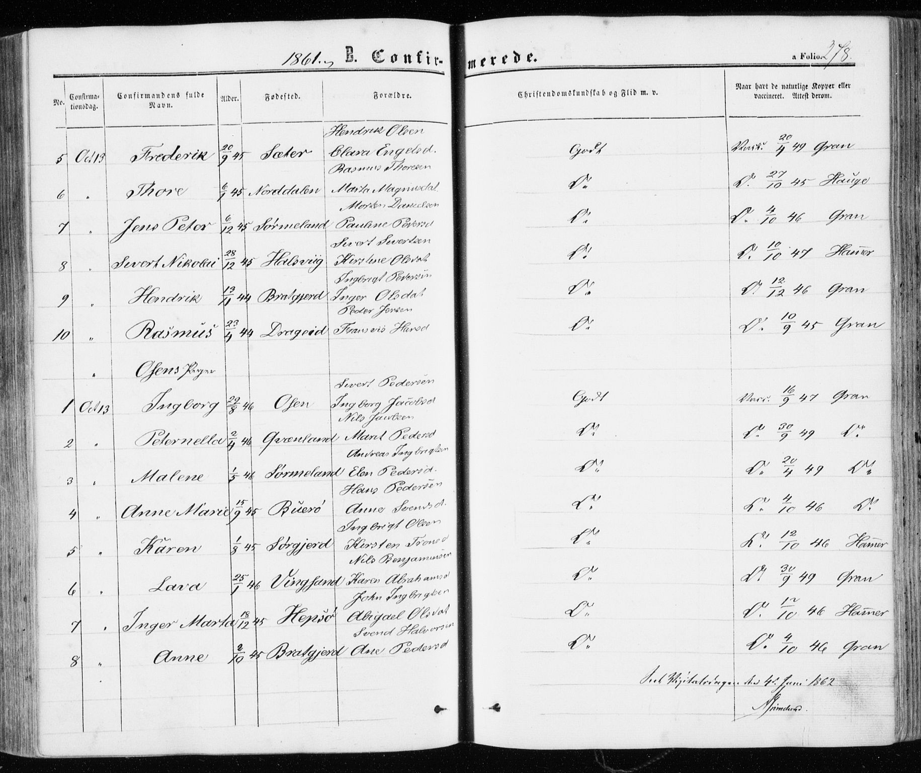 Ministerialprotokoller, klokkerbøker og fødselsregistre - Sør-Trøndelag, SAT/A-1456/657/L0705: Ministerialbok nr. 657A06, 1858-1867, s. 278