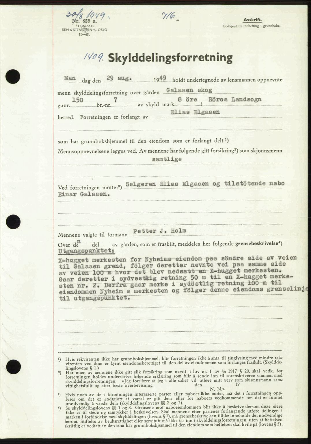 Gauldal sorenskriveri, SAT/A-0014/1/2/2C: Pantebok nr. A8, 1949-1949, Dagboknr: 1409/1949