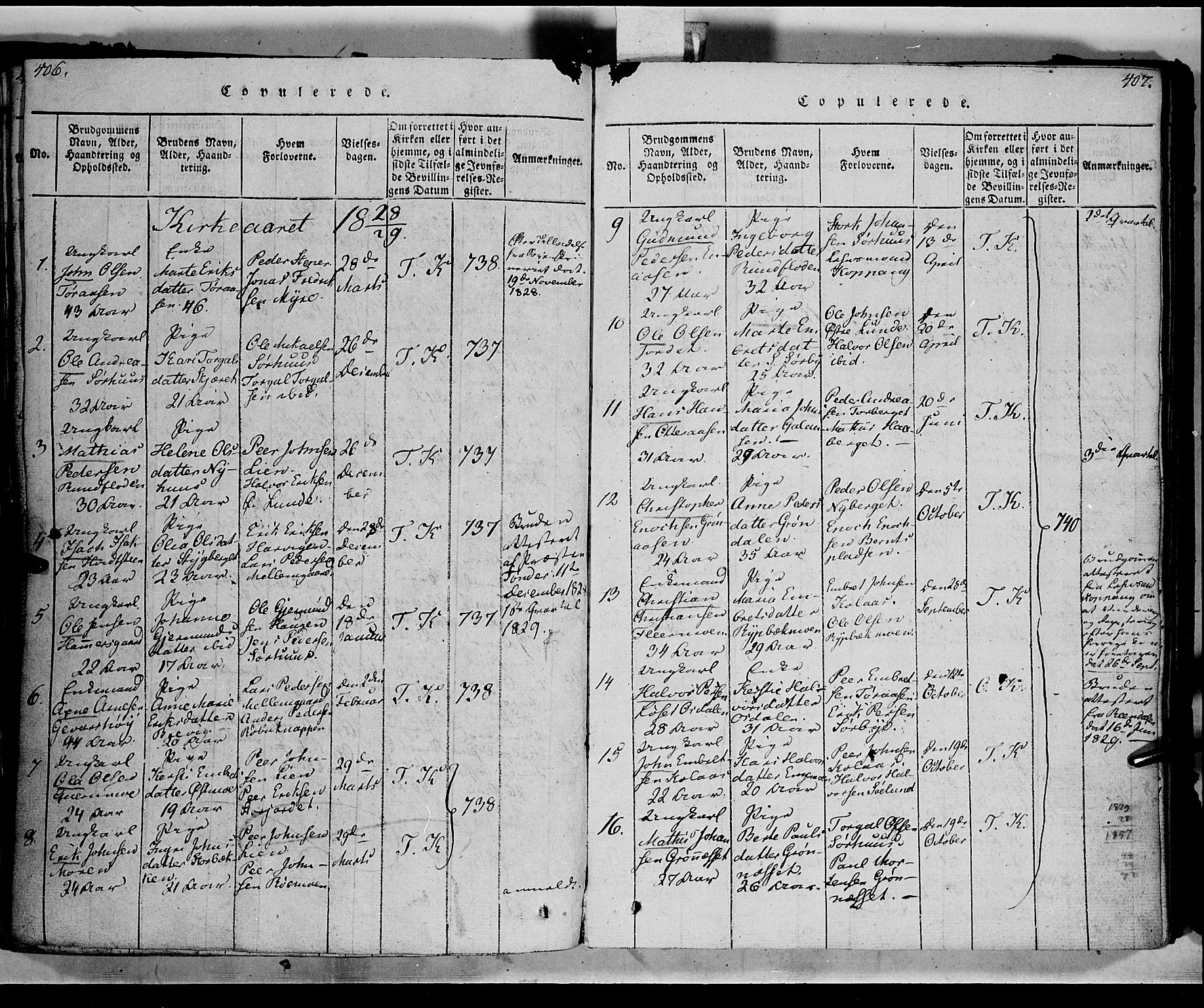 Trysil prestekontor, SAH/PREST-046/H/Ha/Haa/L0003: Ministerialbok nr. 3 /1, 1814-1841, s. 406-407