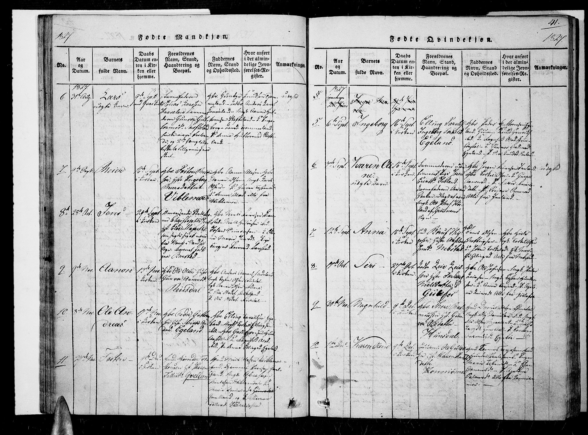 Nord-Audnedal sokneprestkontor, SAK/1111-0032/F/Fa/Faa/L0001: Ministerialbok nr. A 1, 1815-1856, s. 41