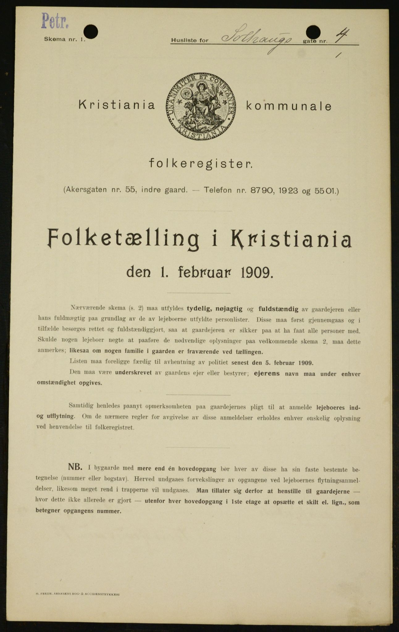 OBA, Kommunal folketelling 1.2.1909 for Kristiania kjøpstad, 1909, s. 90145