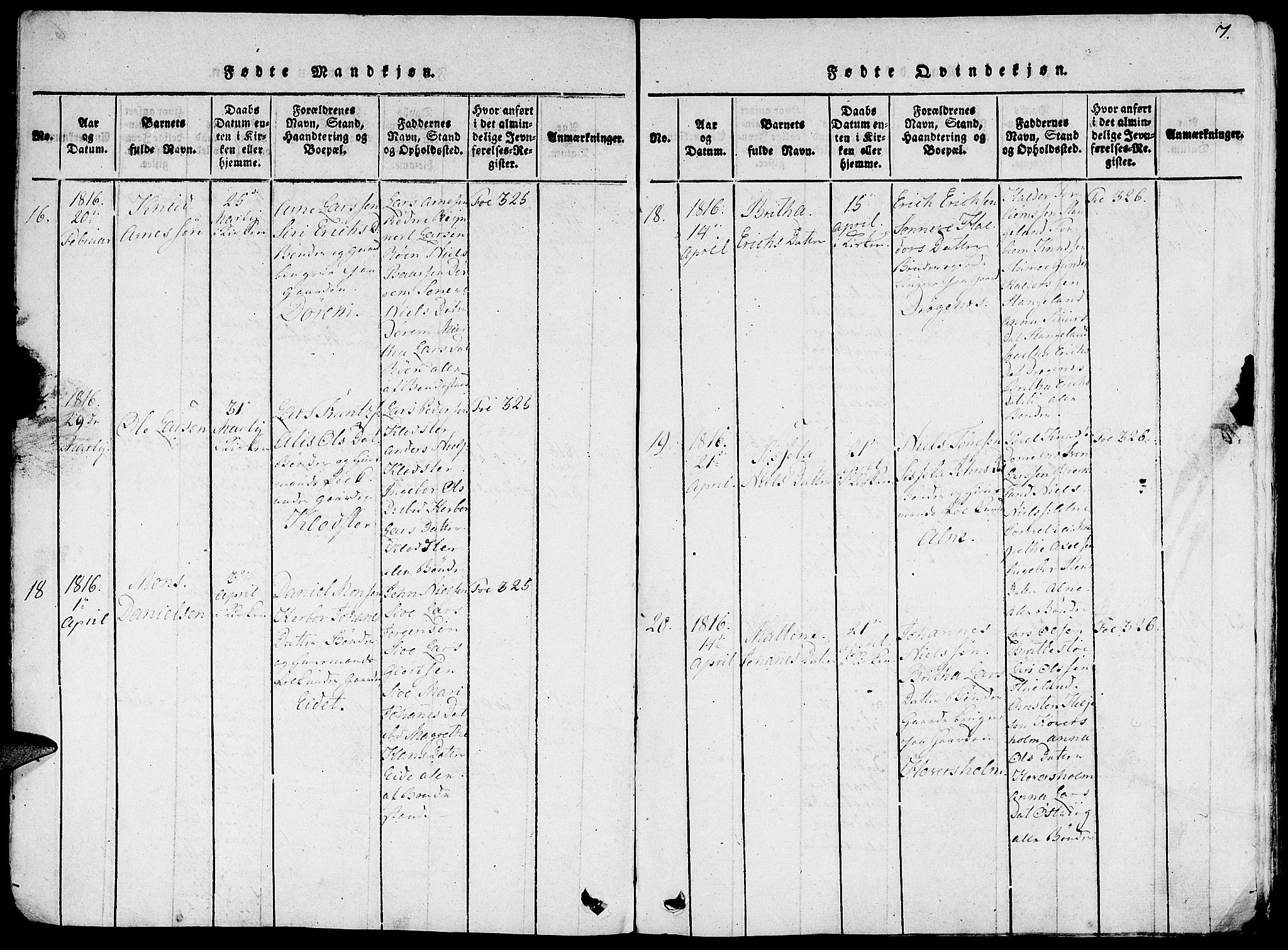 Fjelberg sokneprestembete, AV/SAB-A-75201/H/Haa: Ministerialbok nr. A 4, 1816-1822, s. 7