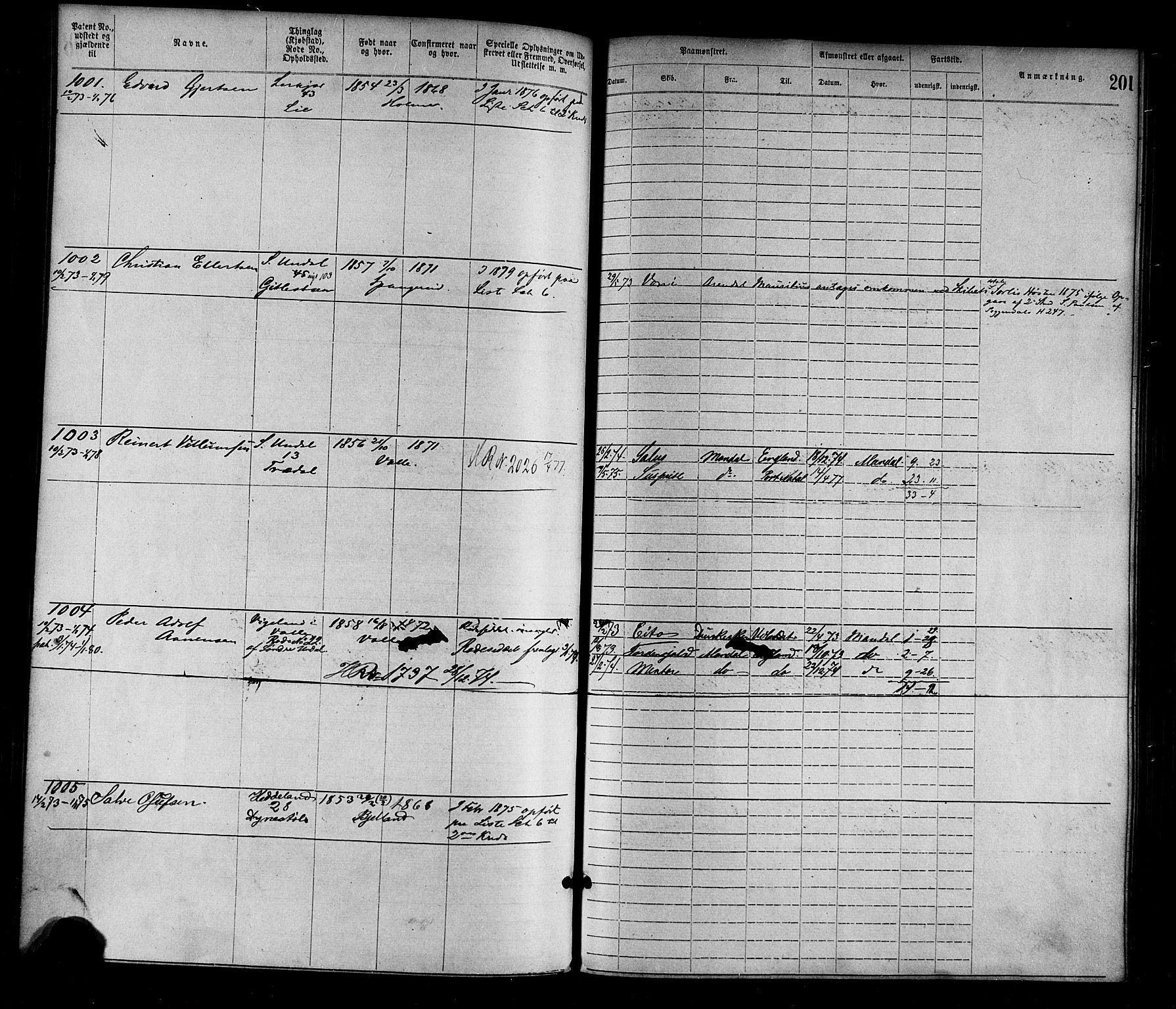 Mandal mønstringskrets, SAK/2031-0016/F/Fa/L0001: Annotasjonsrulle nr 1-1920 med register, L-3, 1869-1881, s. 235