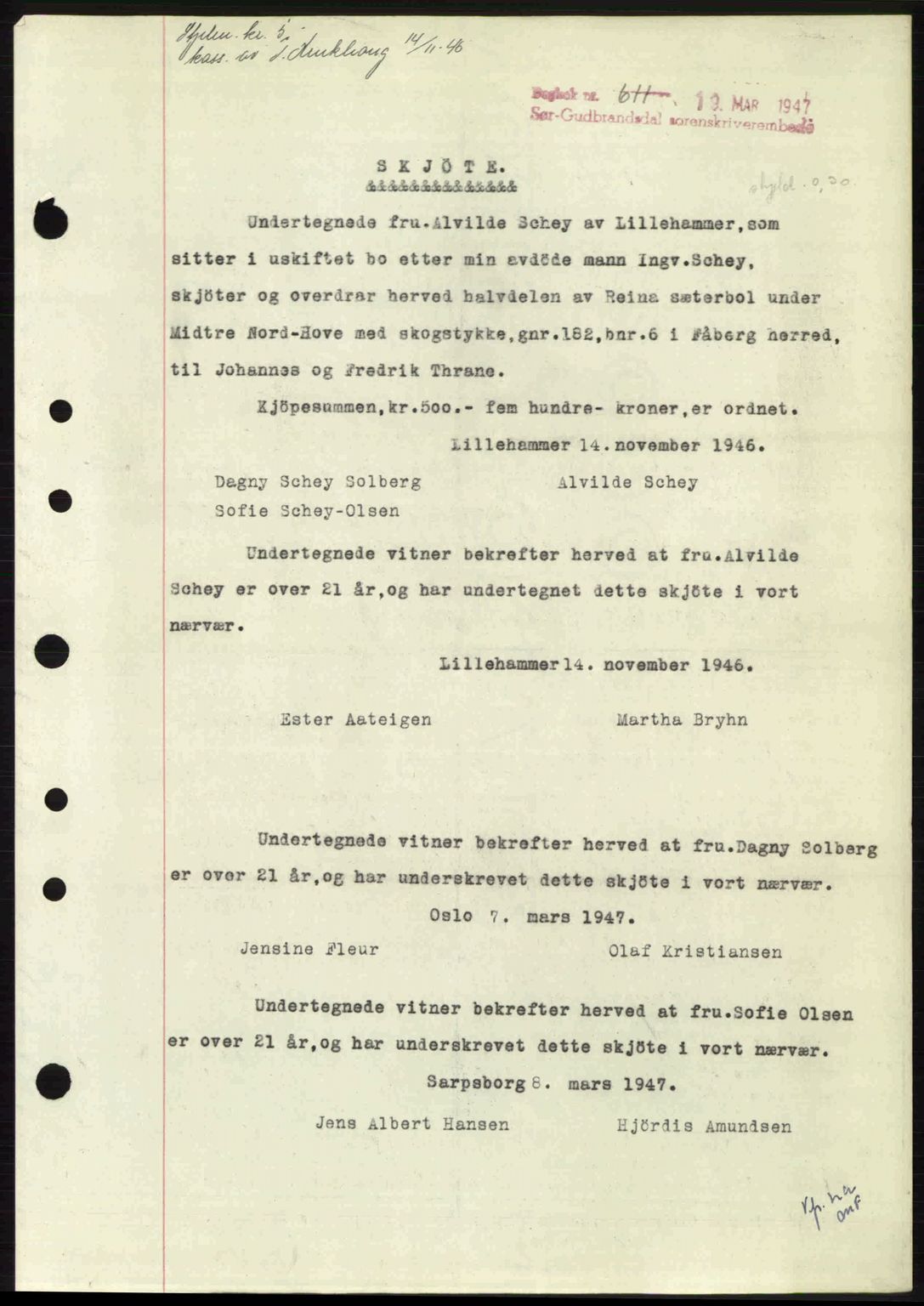Sør-Gudbrandsdal tingrett, SAH/TING-004/H/Hb/Hbd/L0018: Pantebok nr. A18, 1947-1947, Dagboknr: 611/1947