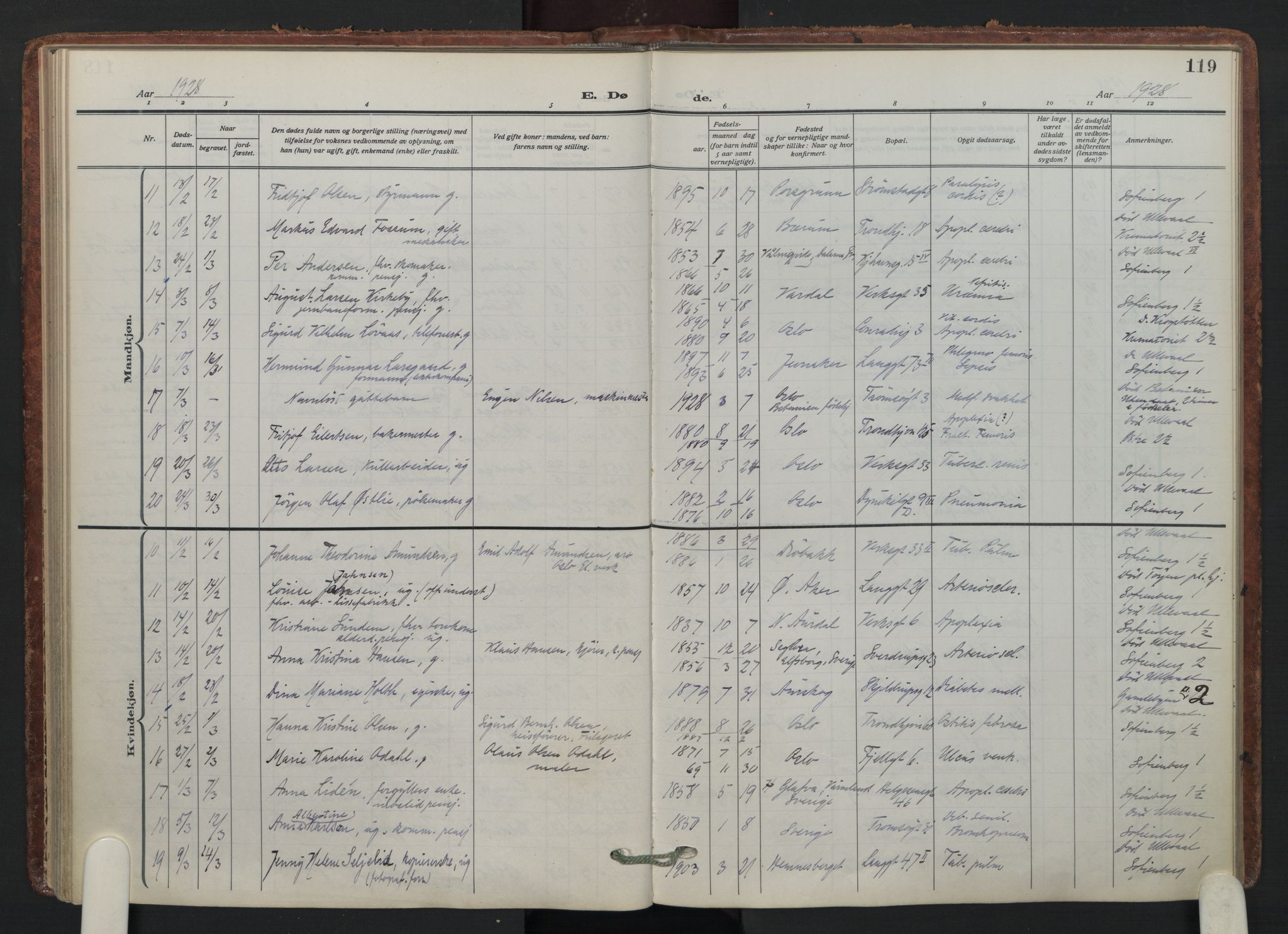 Petrus prestekontor Kirkebøker, AV/SAO-A-10872/F/Fa/L0014: Ministerialbok nr. I 14, 1916-1937, s. 119