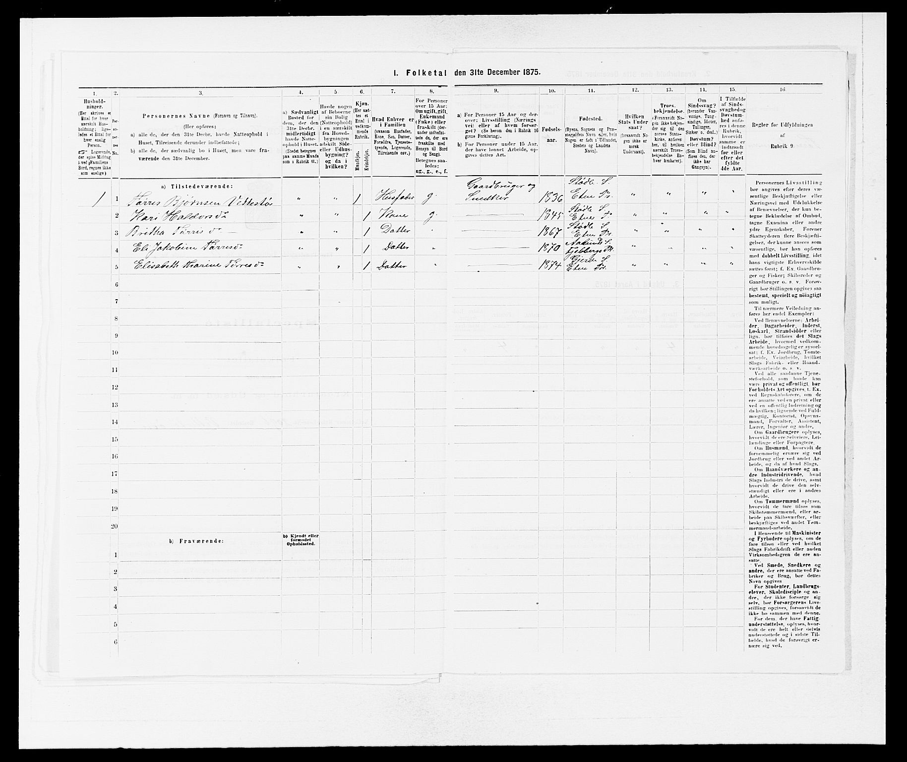 SAB, Folketelling 1875 for 1211P Etne prestegjeld, 1875, s. 1107