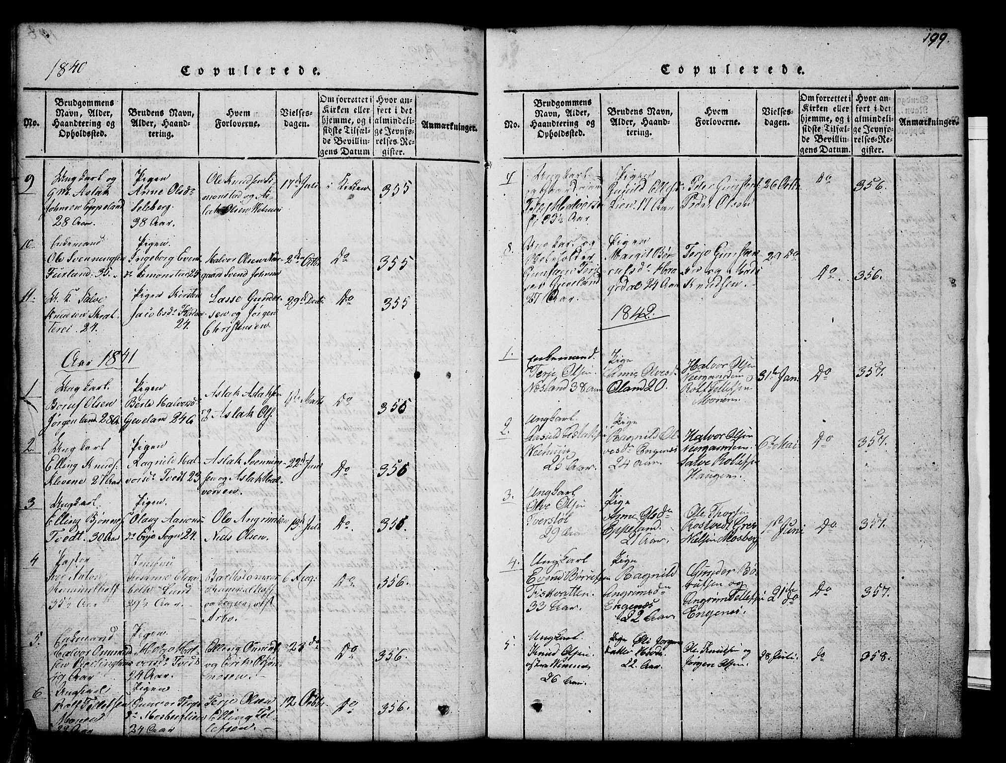 Åmli sokneprestkontor, SAK/1111-0050/F/Fb/Fbc/L0001: Klokkerbok nr. B 1, 1816-1867, s. 199