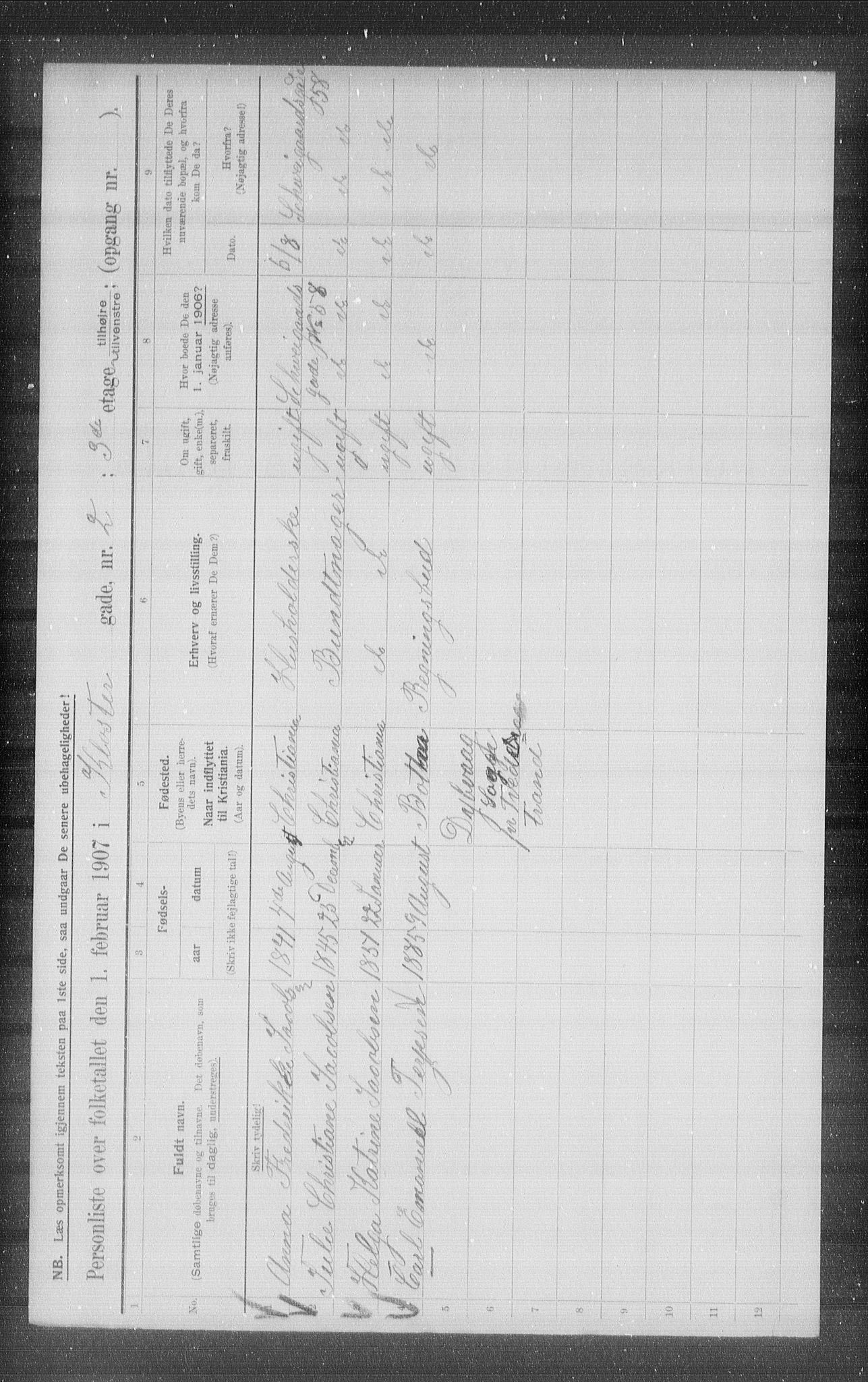 OBA, Kommunal folketelling 1.2.1907 for Kristiania kjøpstad, 1907, s. 26516
