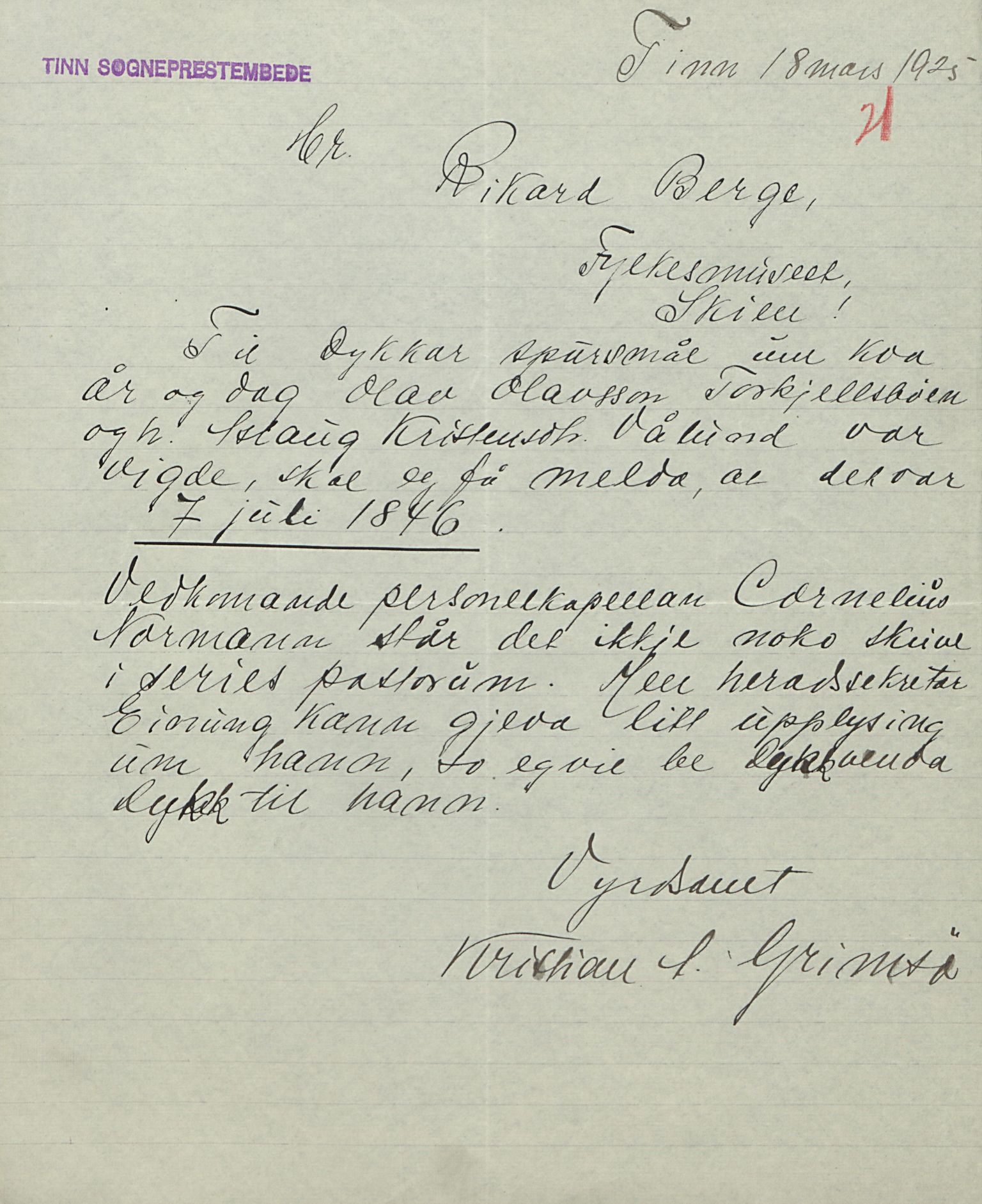 Rikard Berge, TEMU/TGM-A-1003/F/L0016/0023: 529-550 / 550 Slekt- og personalhistorie, om drikkehorn og eventuelt andre gjenstander, 1916-1926, s. 21