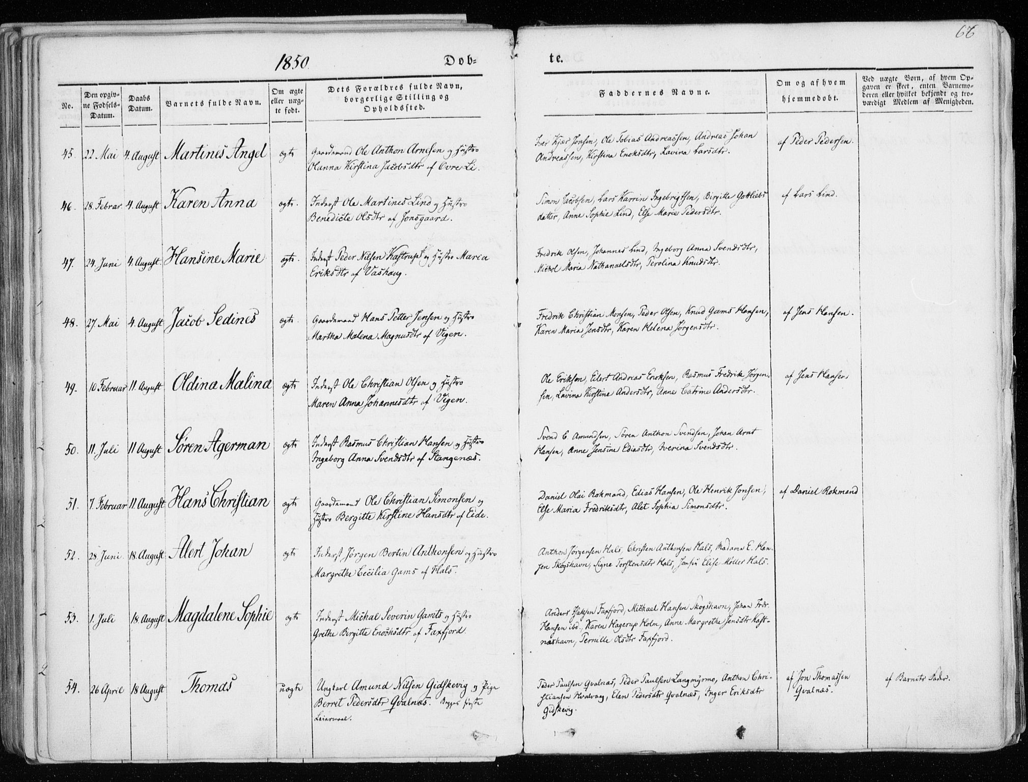 Tranøy sokneprestkontor, AV/SATØ-S-1313/I/Ia/Iaa/L0006kirke: Ministerialbok nr. 6, 1844-1855, s. 66