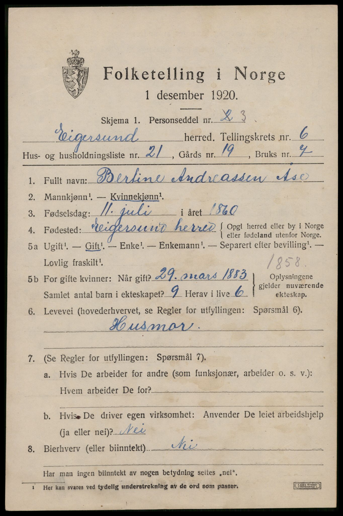 SAST, Folketelling 1920 for 1116 Eigersund herred, 1920, s. 4109
