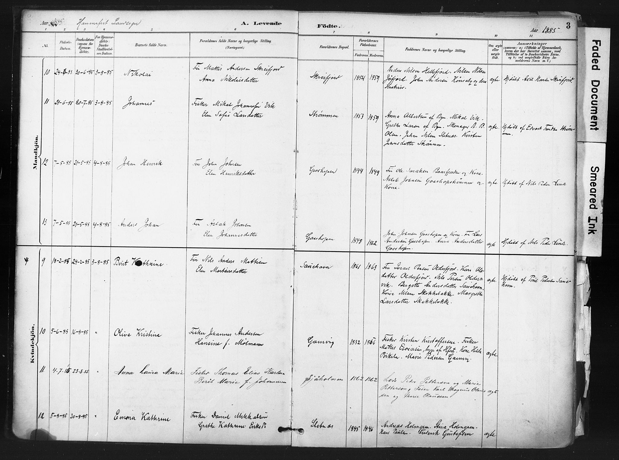 Hammerfest sokneprestkontor, SATØ/S-1347: Ministerialbok nr. 11 /1, 1885-1897, s. 3