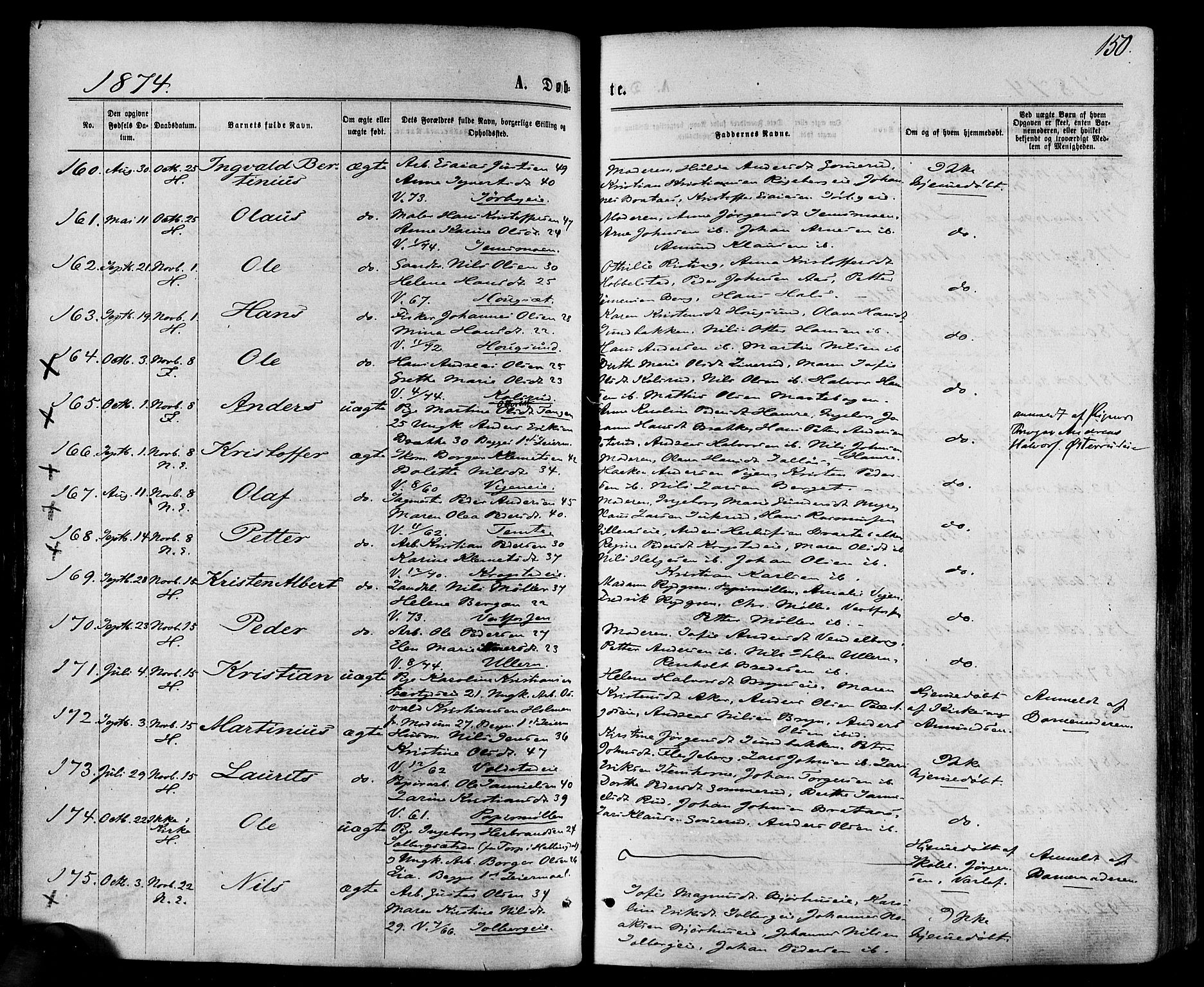 Eiker kirkebøker, AV/SAKO-A-4/F/Fa/L0017: Ministerialbok nr. I 17, 1869-1877, s. 150