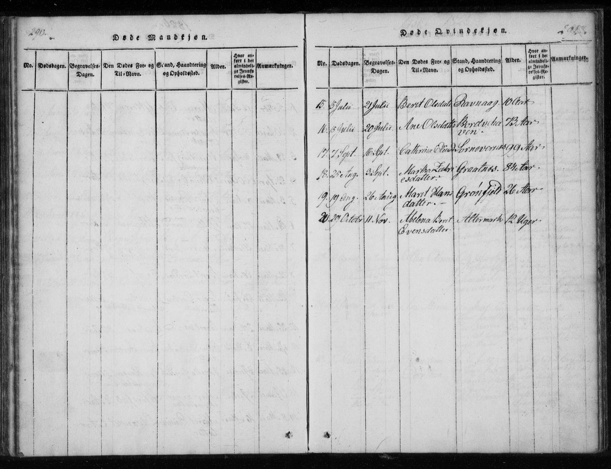 Ministerialprotokoller, klokkerbøker og fødselsregistre - Nordland, AV/SAT-A-1459/825/L0353: Ministerialbok nr. 825A07, 1820-1826, s. 290-291