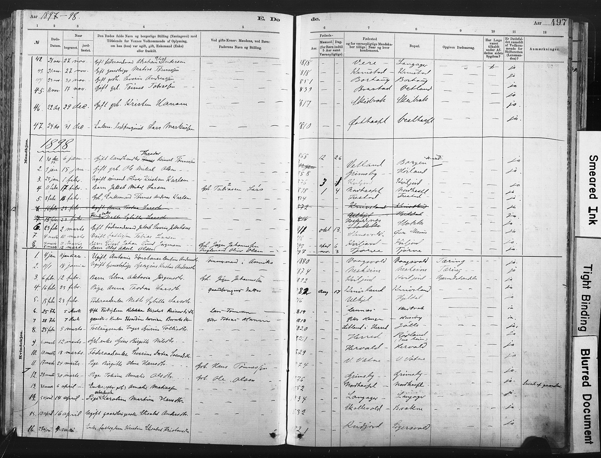 Lista sokneprestkontor, SAK/1111-0027/F/Fa/L0012: Ministerialbok nr. A 12, 1879-1903, s. 497