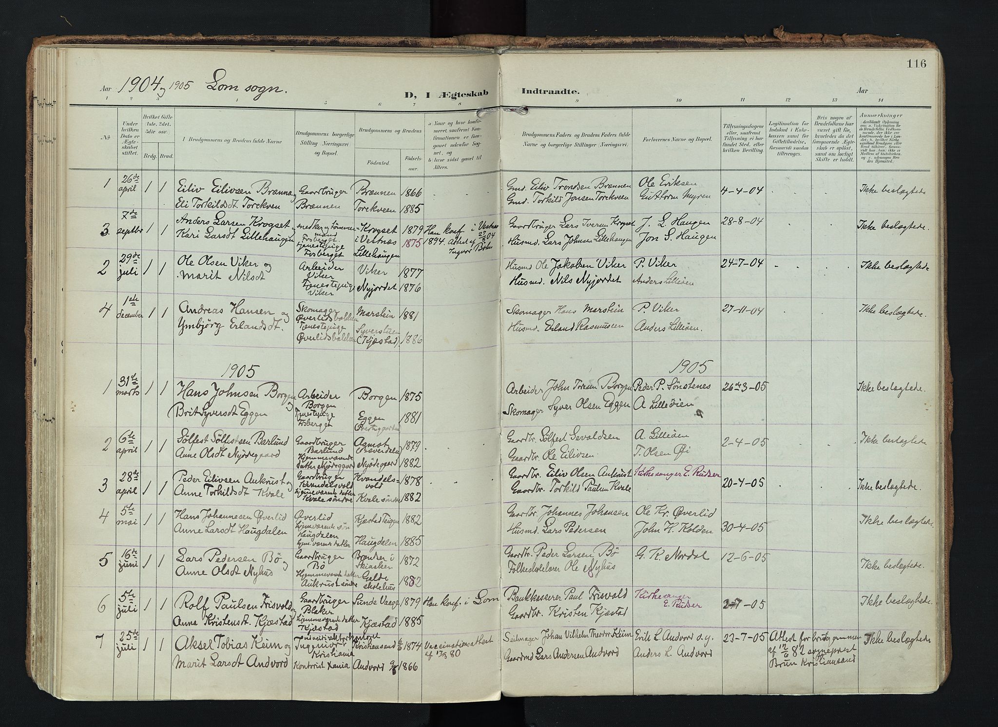 Lom prestekontor, AV/SAH-PREST-070/K/L0010: Ministerialbok nr. 10, 1899-1926, s. 116