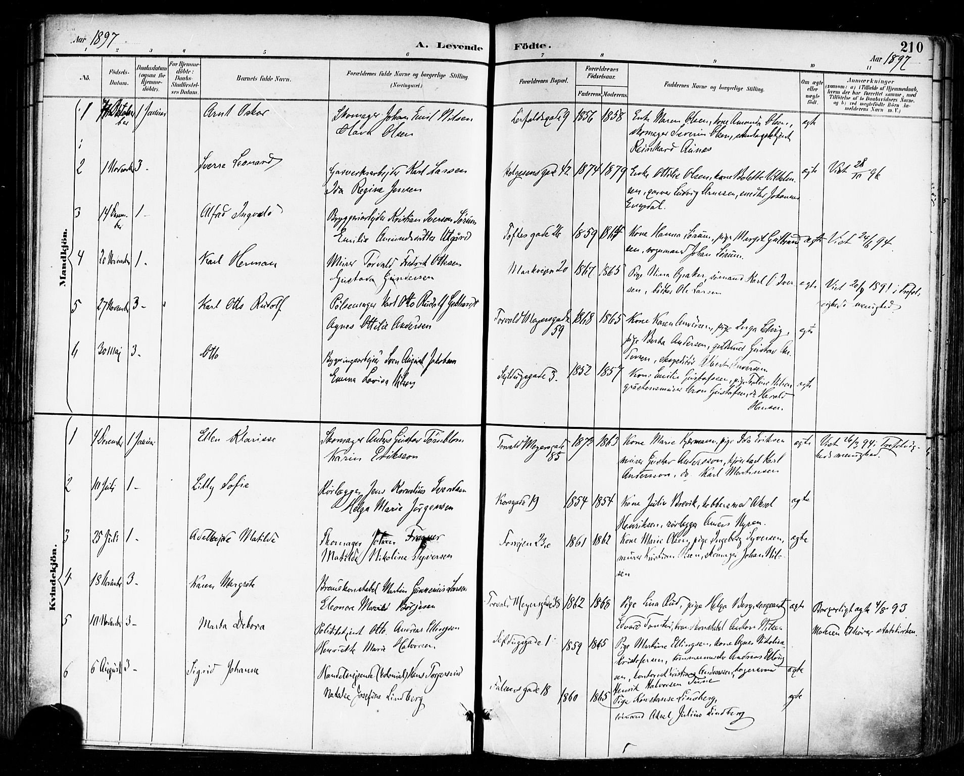 Paulus prestekontor Kirkebøker, AV/SAO-A-10871/F/Fa/L0014: Ministerialbok nr. 14, 1894-1902, s. 210