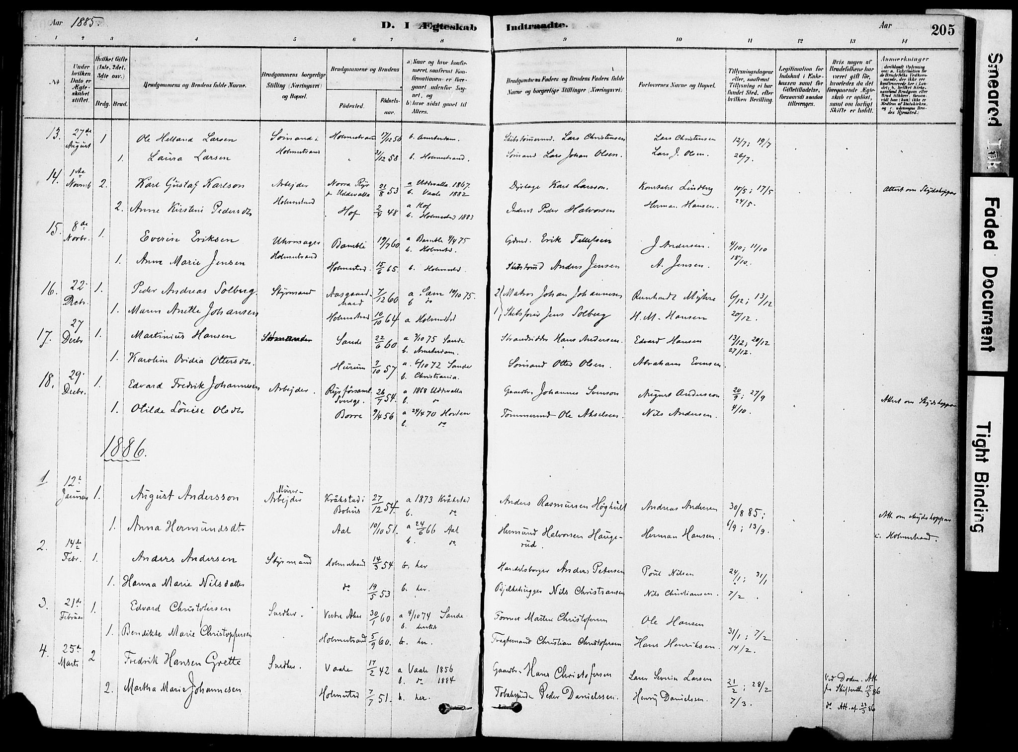 Holmestrand kirkebøker, AV/SAKO-A-346/F/Fa/L0004: Ministerialbok nr. 4, 1880-1901, s. 205